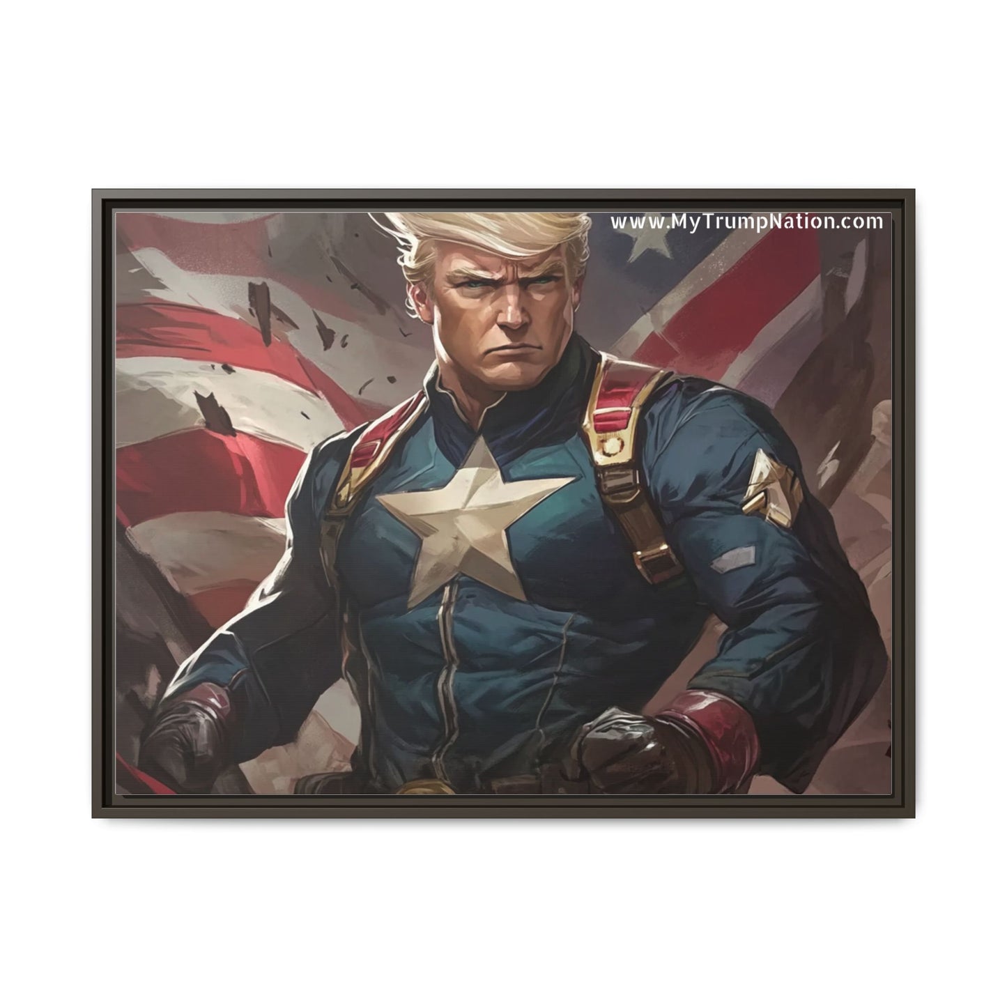 Donald Trump Patriotic Superhero Framed Canvas