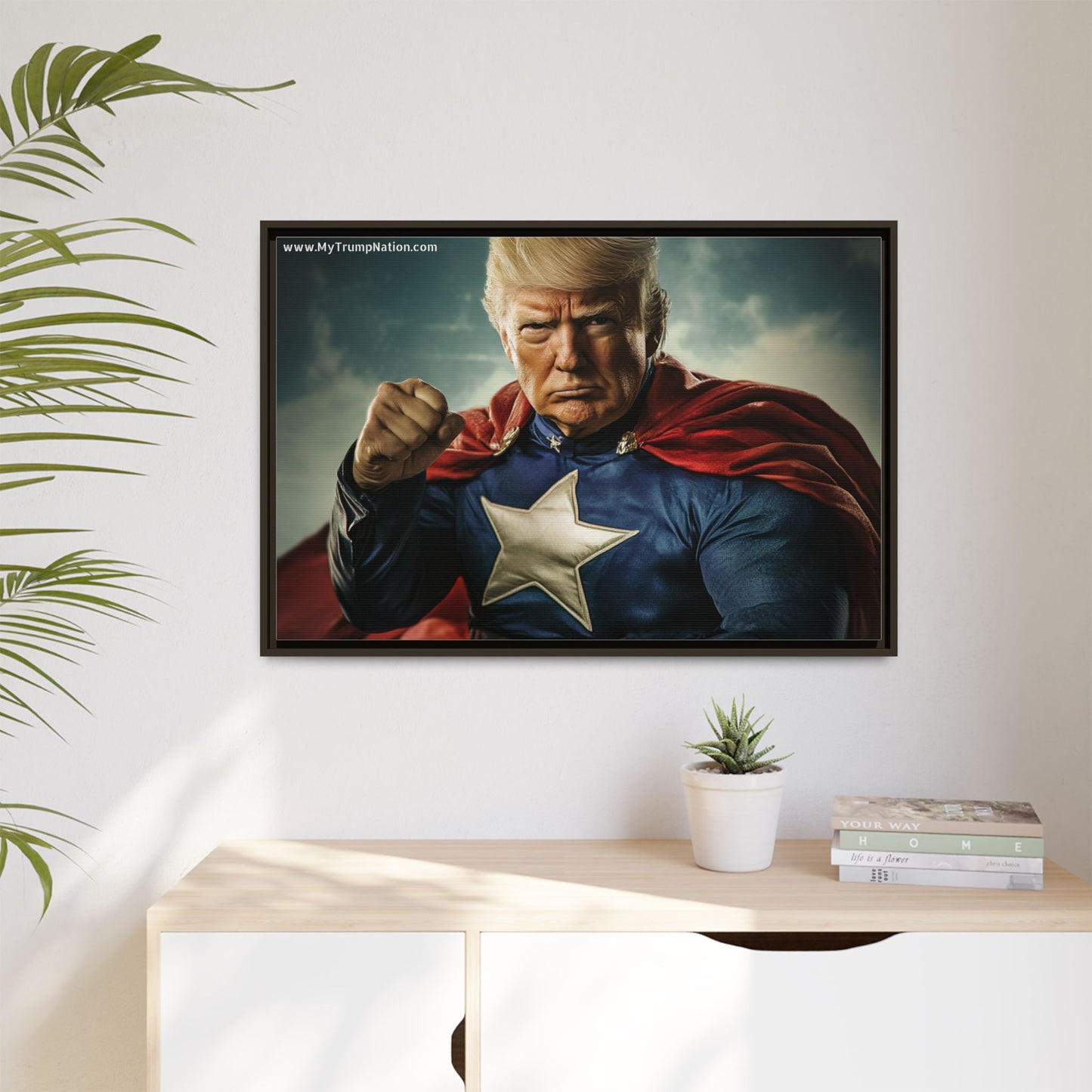 Donald Trump Patriotic Superhero Framed Canvas