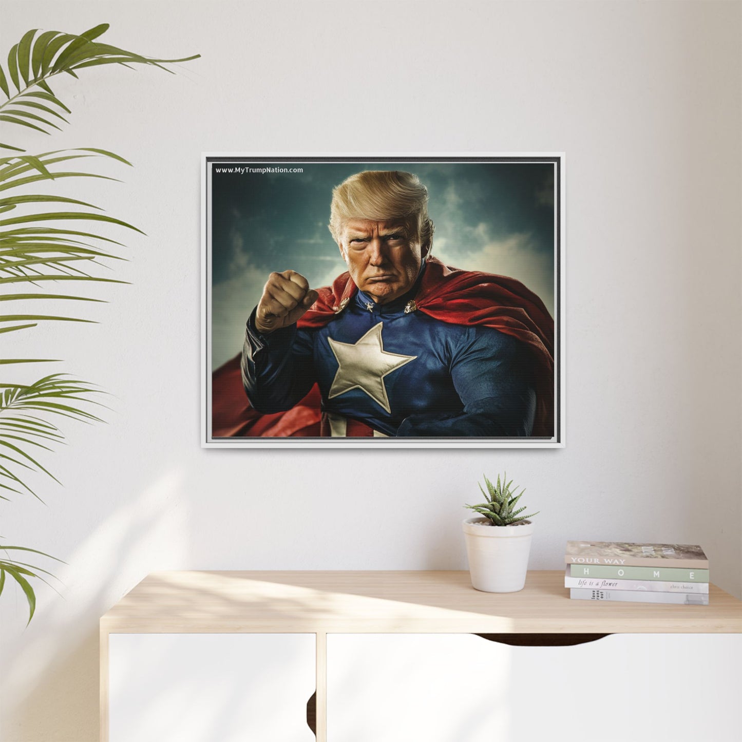 Donald Trump Patriotic Superhero Framed Canvas