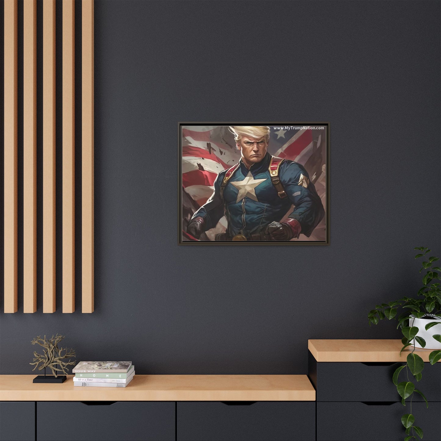 Donald Trump Patriotic Superhero Framed Canvas