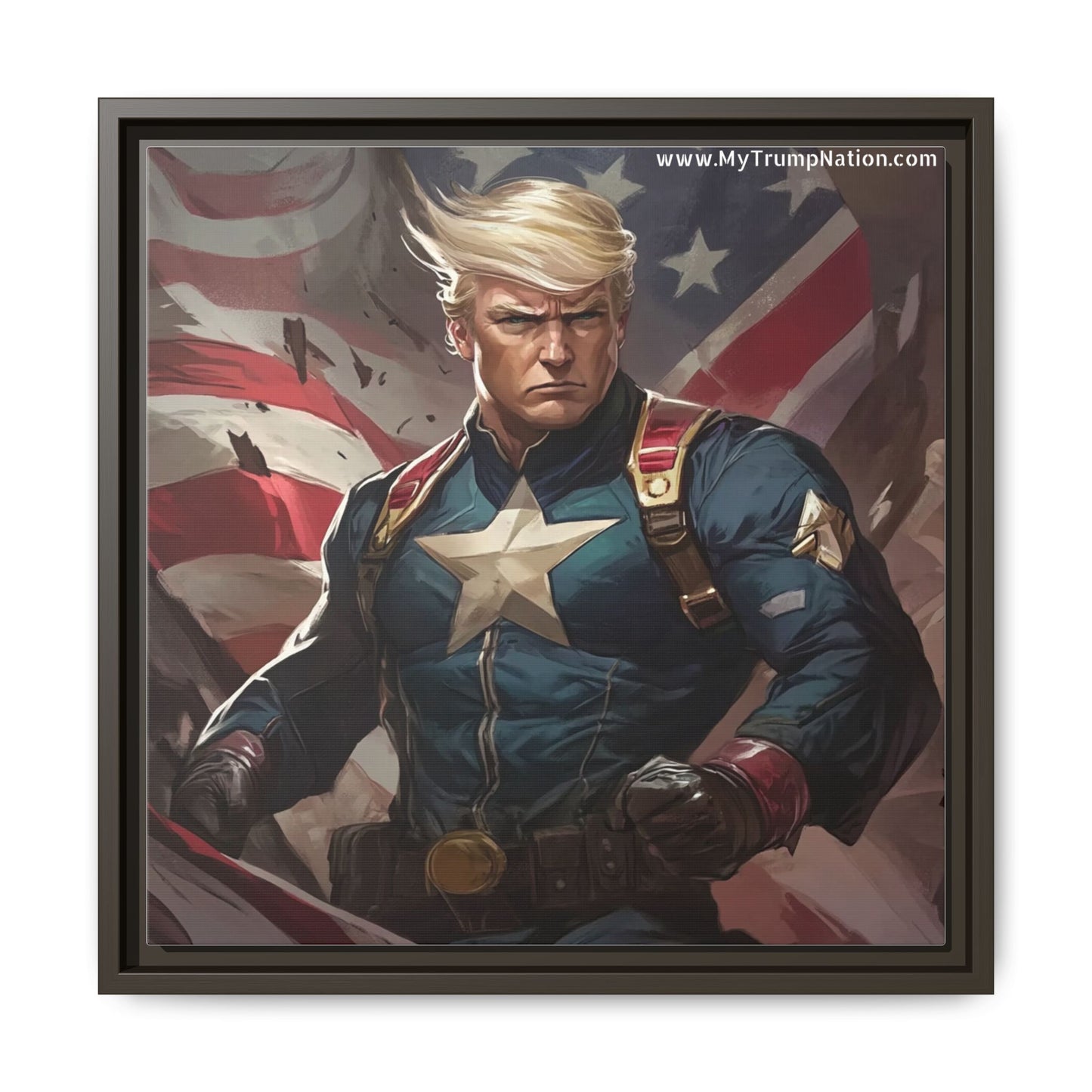 Donald Trump Patriotic Superhero Framed Canvas