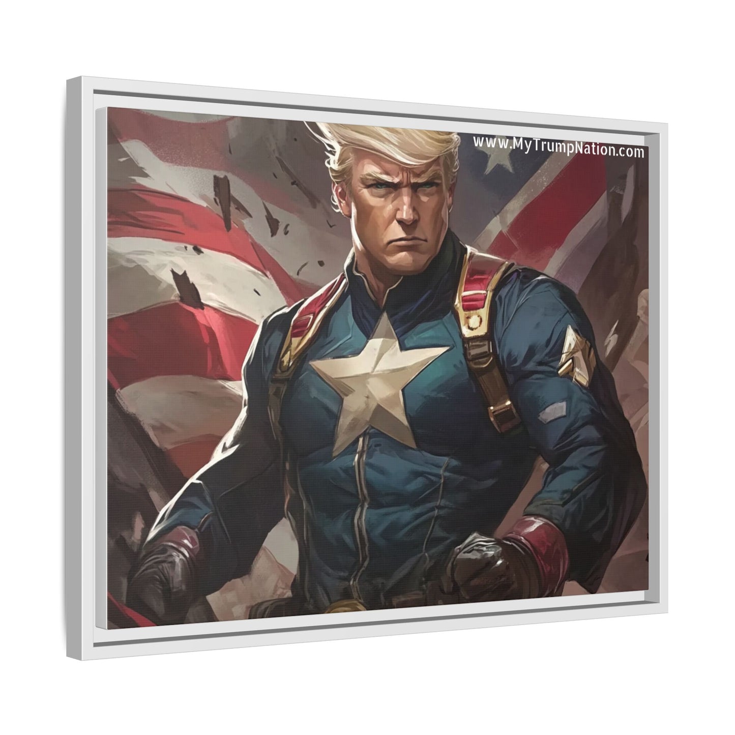 Donald Trump Patriotic Superhero Framed Canvas