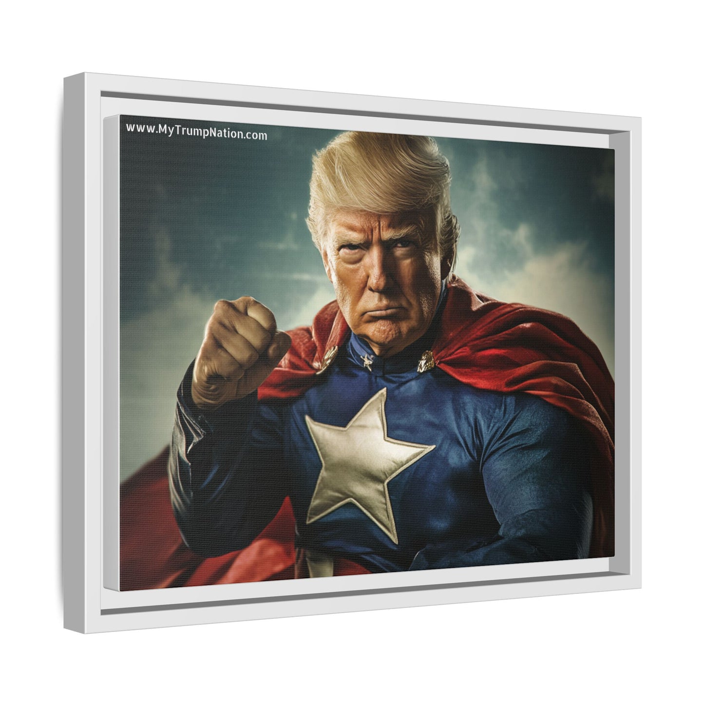 Donald Trump Patriotic Superhero Framed Canvas