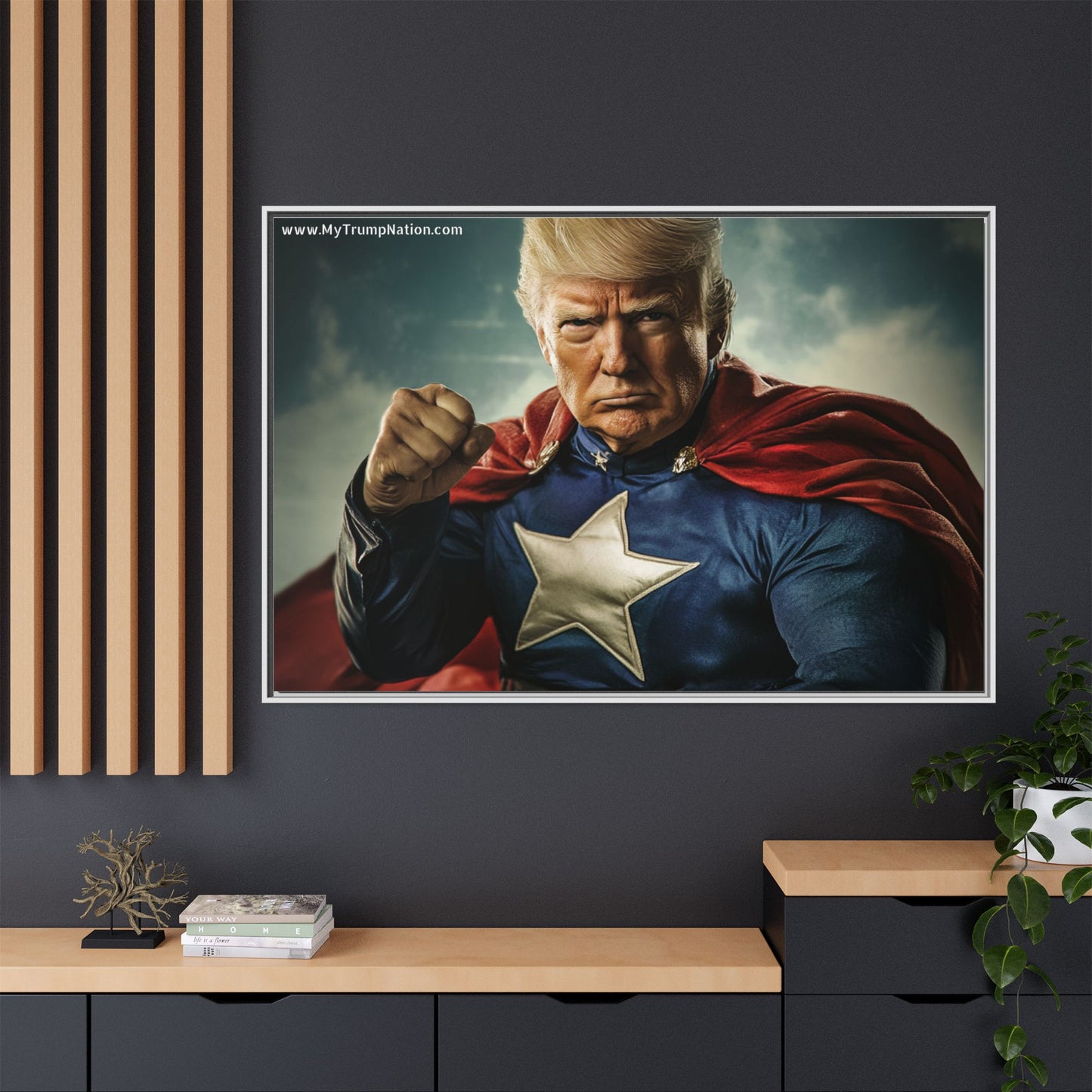 Donald Trump Patriotic Superhero Framed Canvas