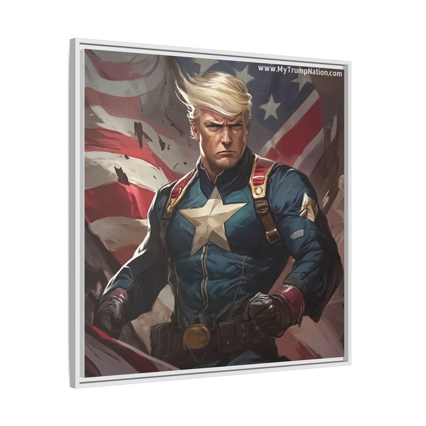 Donald Trump Patriotic Superhero Framed Canvas