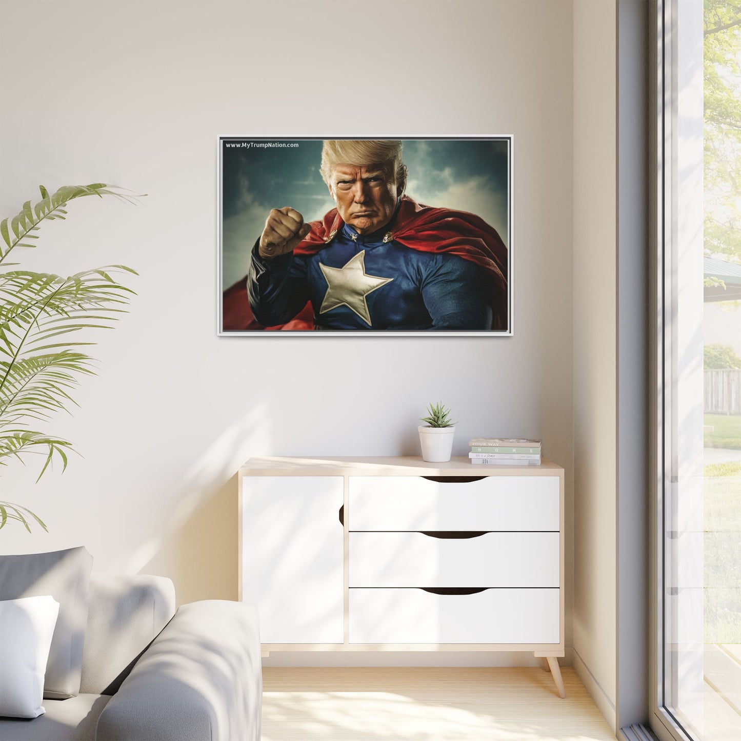 Donald Trump Patriotic Superhero Framed Canvas