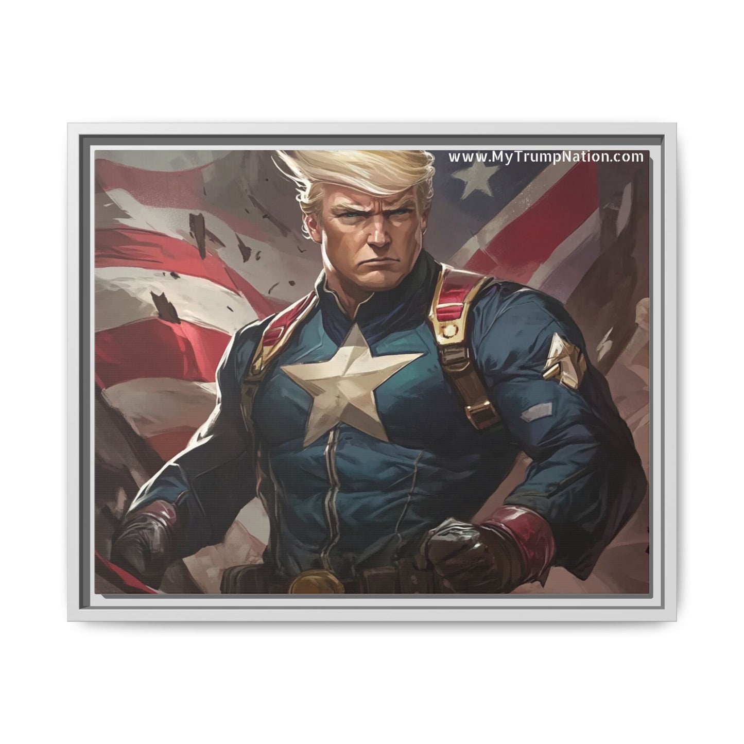 Donald Trump Patriotic Superhero Framed Canvas