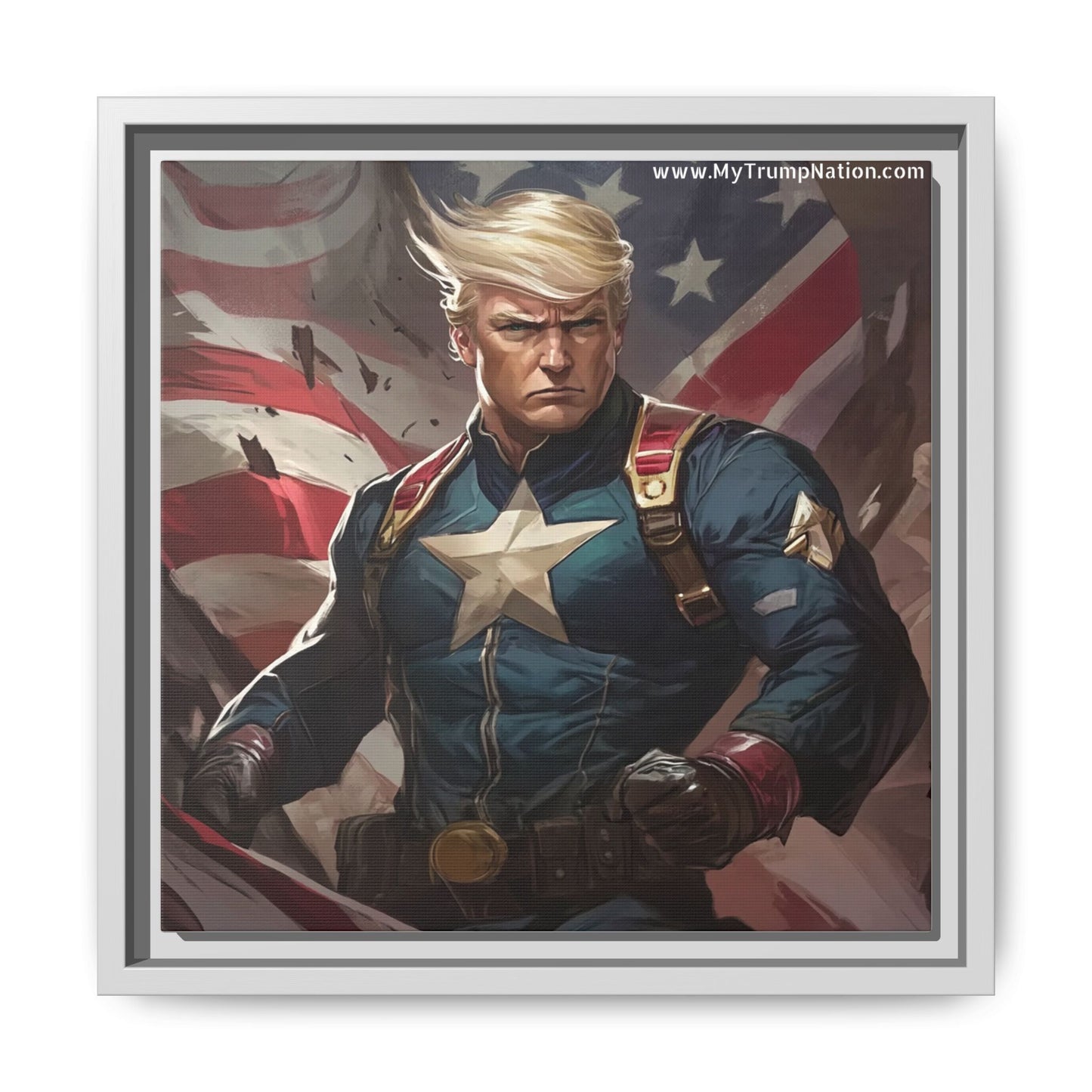 Donald Trump Patriotic Superhero Framed Canvas