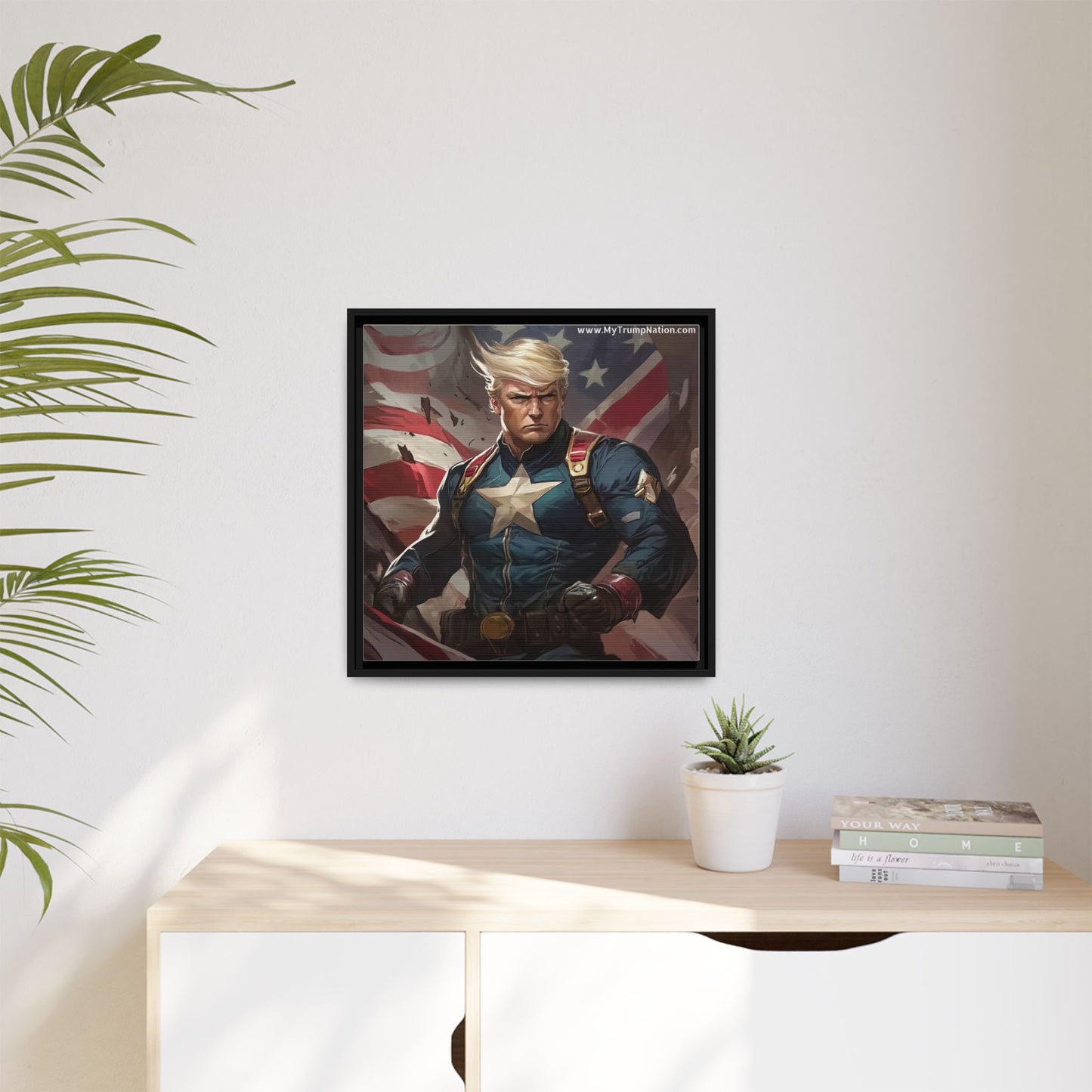 Donald Trump Patriotic Superhero Framed Canvas
