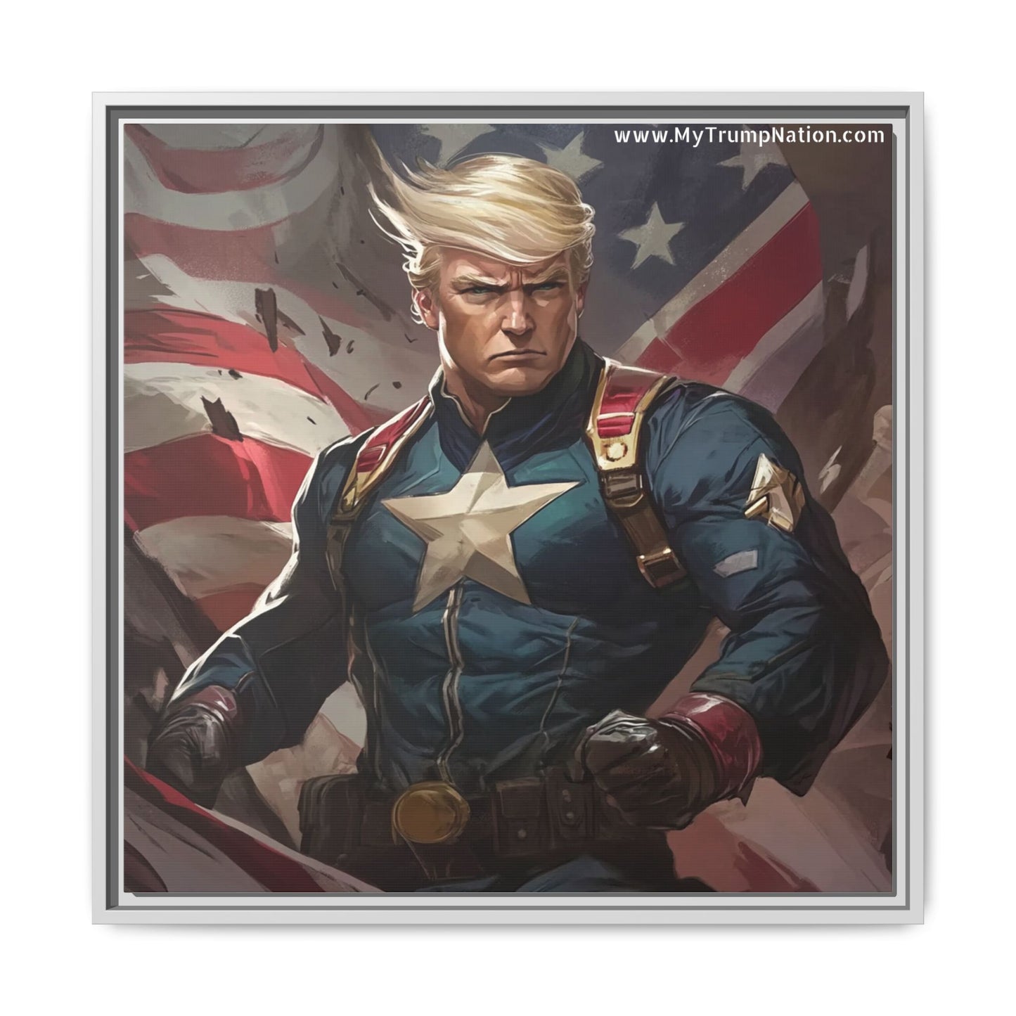 Donald Trump Patriotic Superhero Framed Canvas