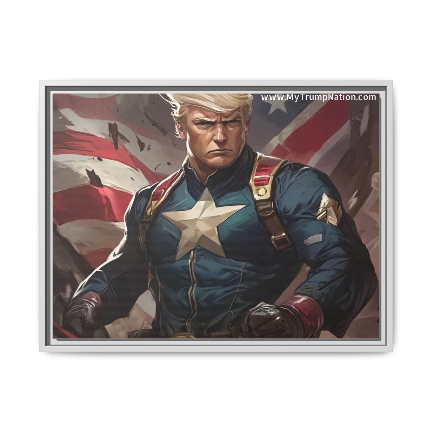Donald Trump Patriotic Superhero Framed Canvas