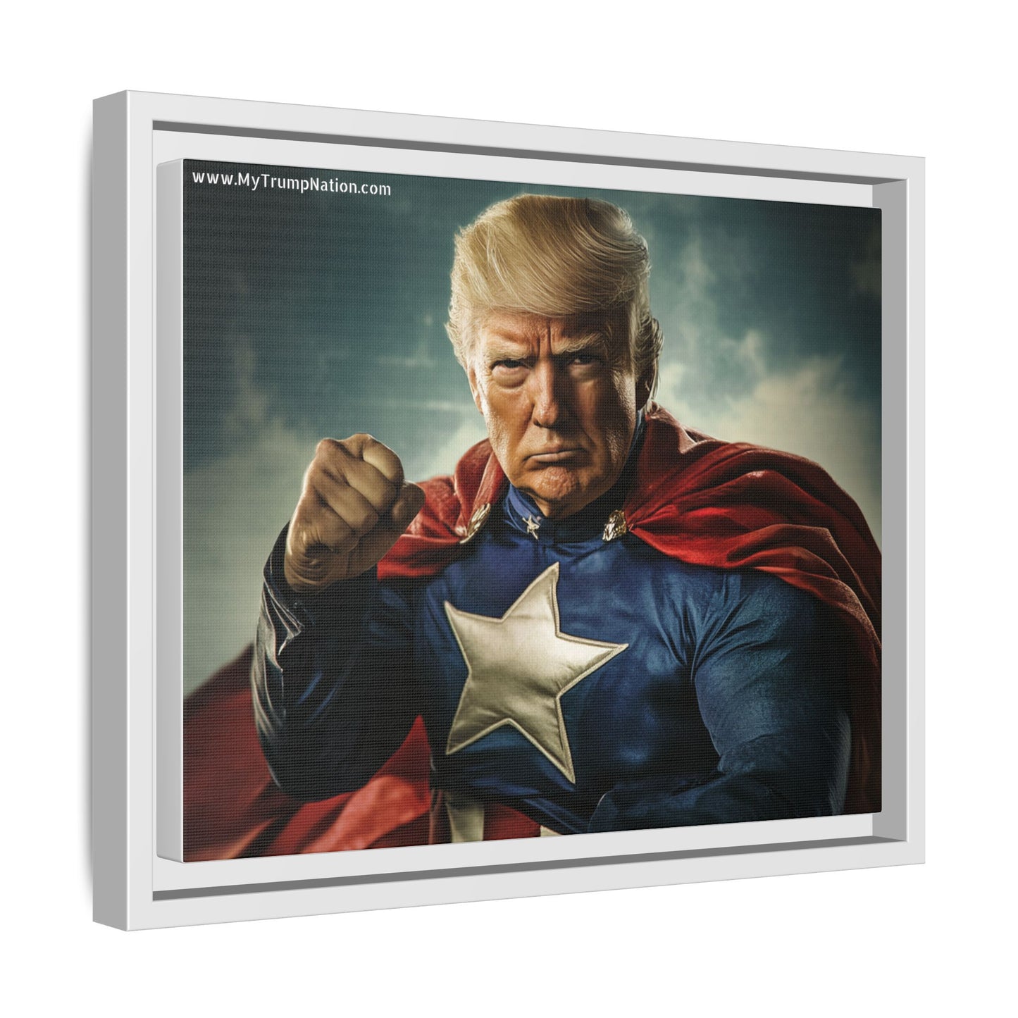 Donald Trump Patriotic Superhero Framed Canvas