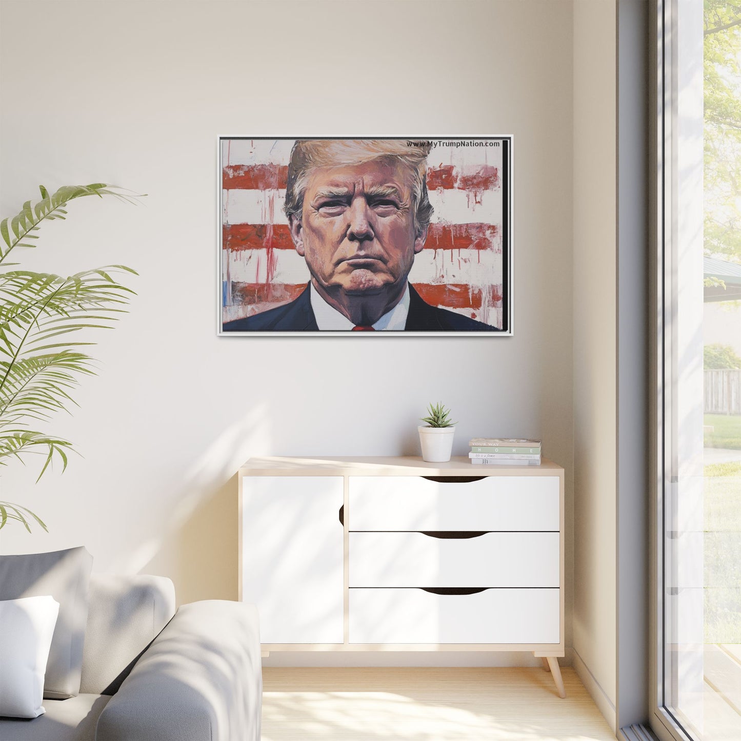 Patriotic Framed Canvas Art - Donald Trump Portrait
