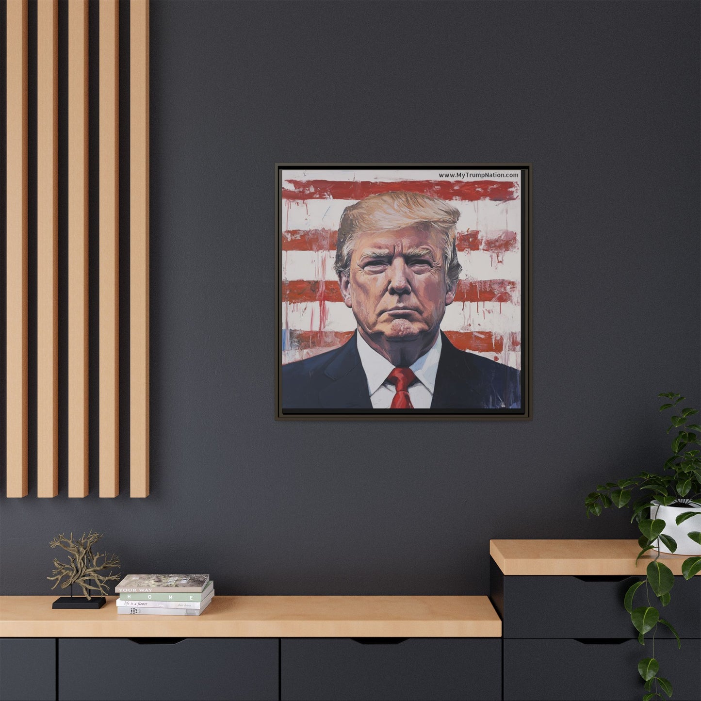 Patriotic Framed Canvas Art - Donald Trump Portrait