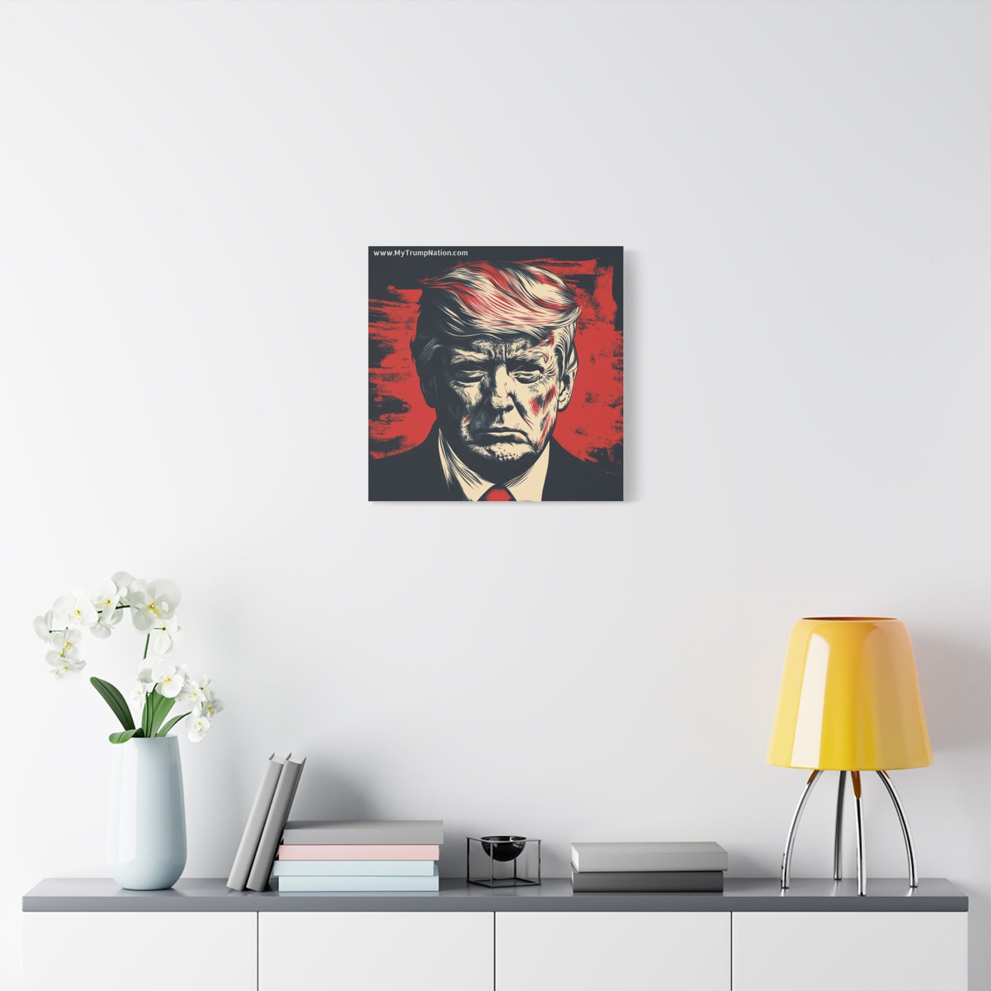 Political Wall Art: Stretched Matte Canvas Featuring Bold Trump Portrait