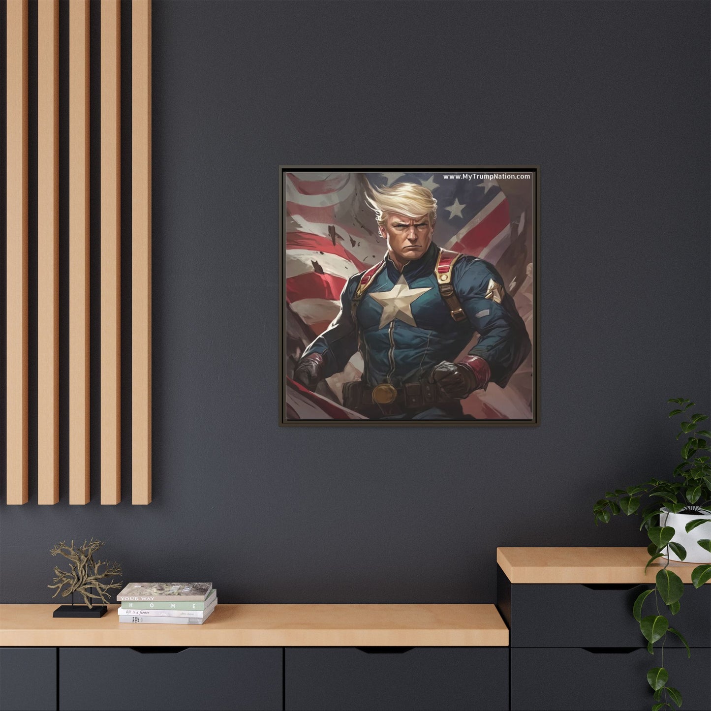 Donald Trump Patriotic Superhero Framed Canvas