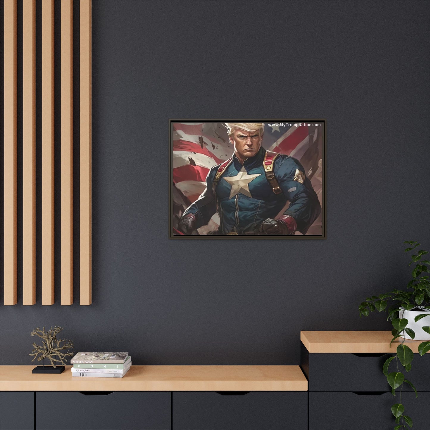 Donald Trump Patriotic Superhero Framed Canvas