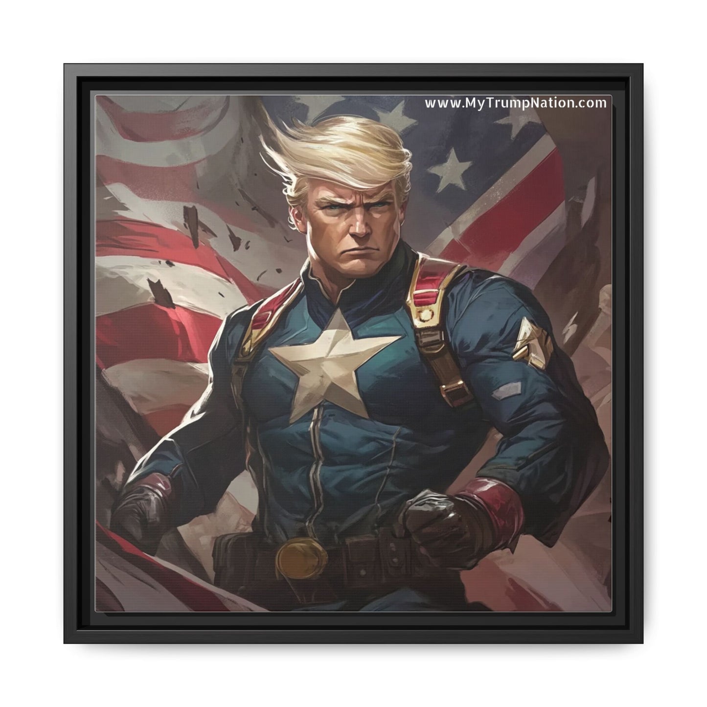Donald Trump Patriotic Superhero Framed Canvas