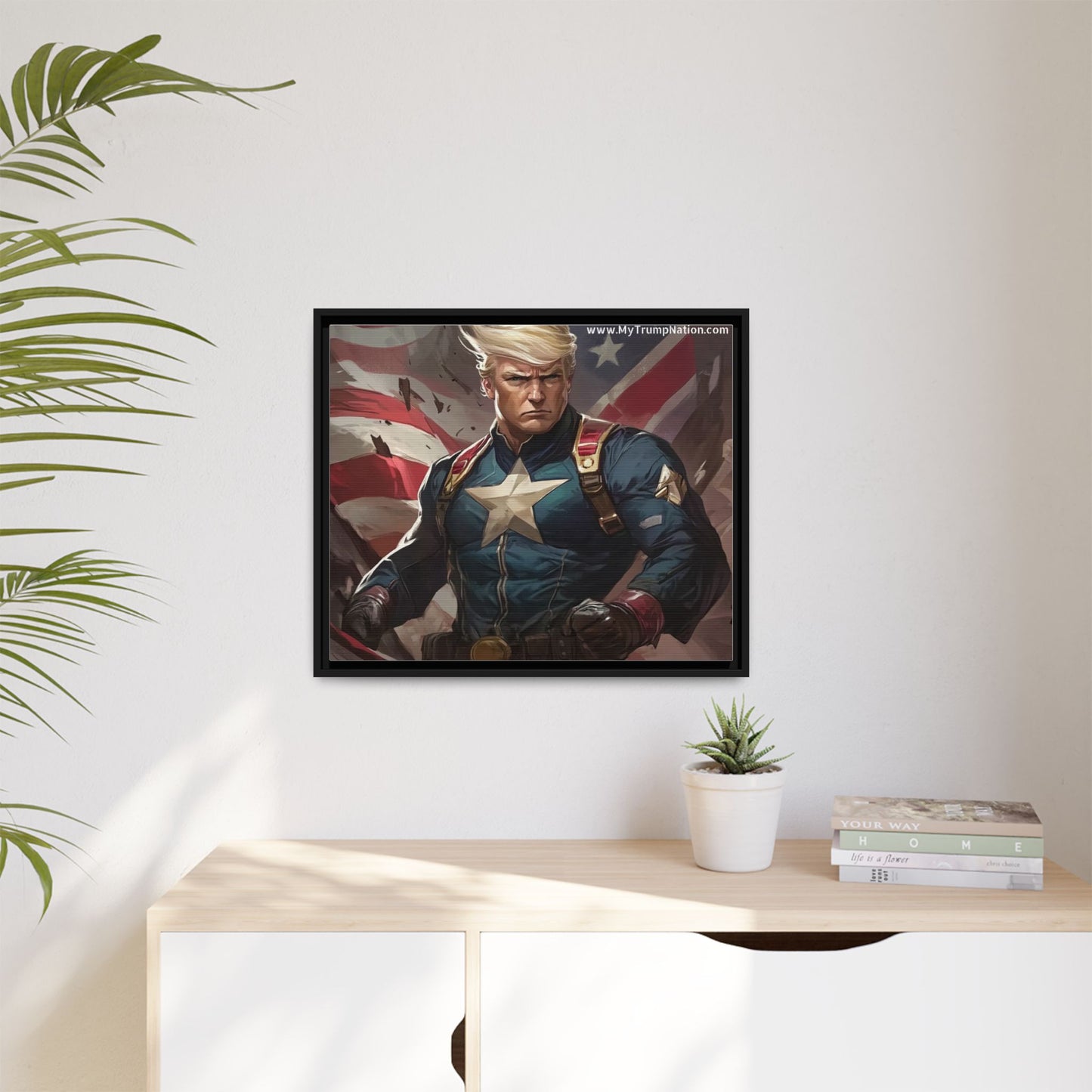 Donald Trump Patriotic Superhero Framed Canvas