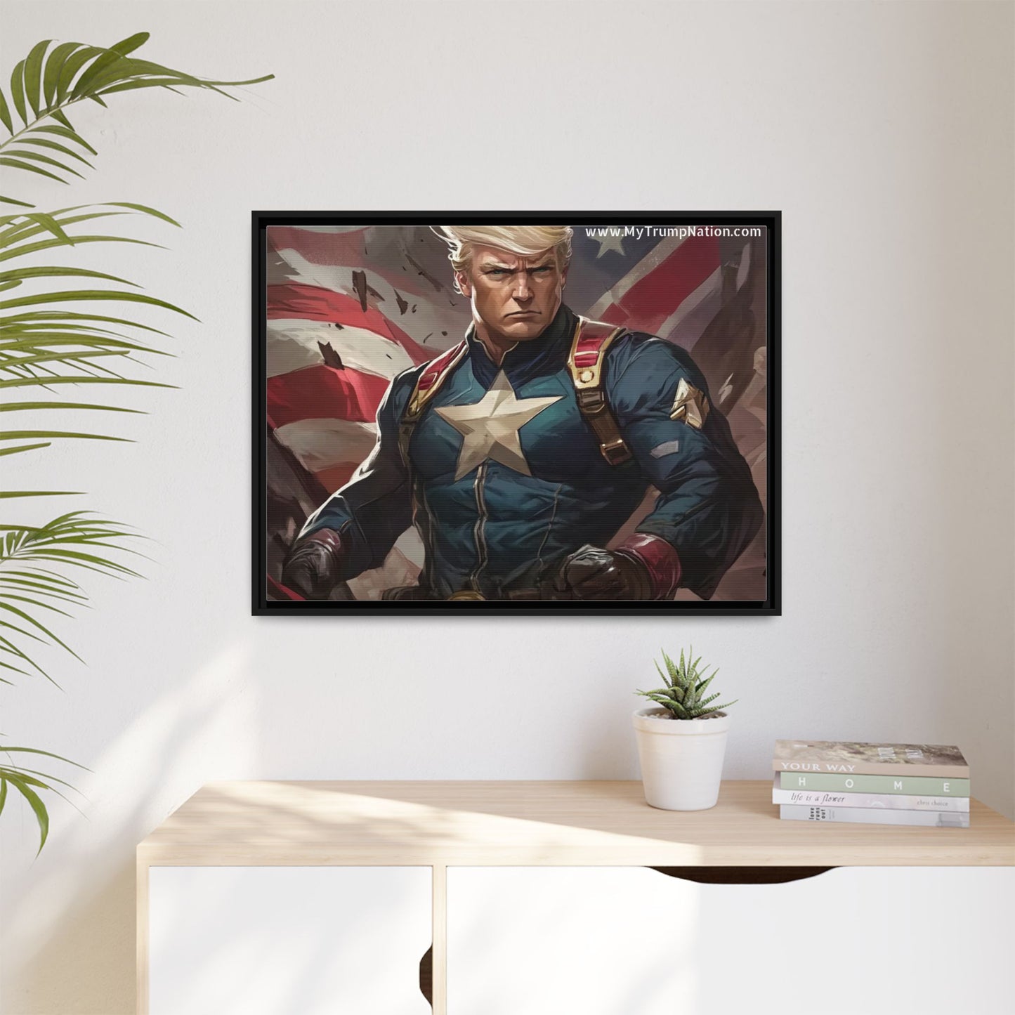 Donald Trump Patriotic Superhero Framed Canvas