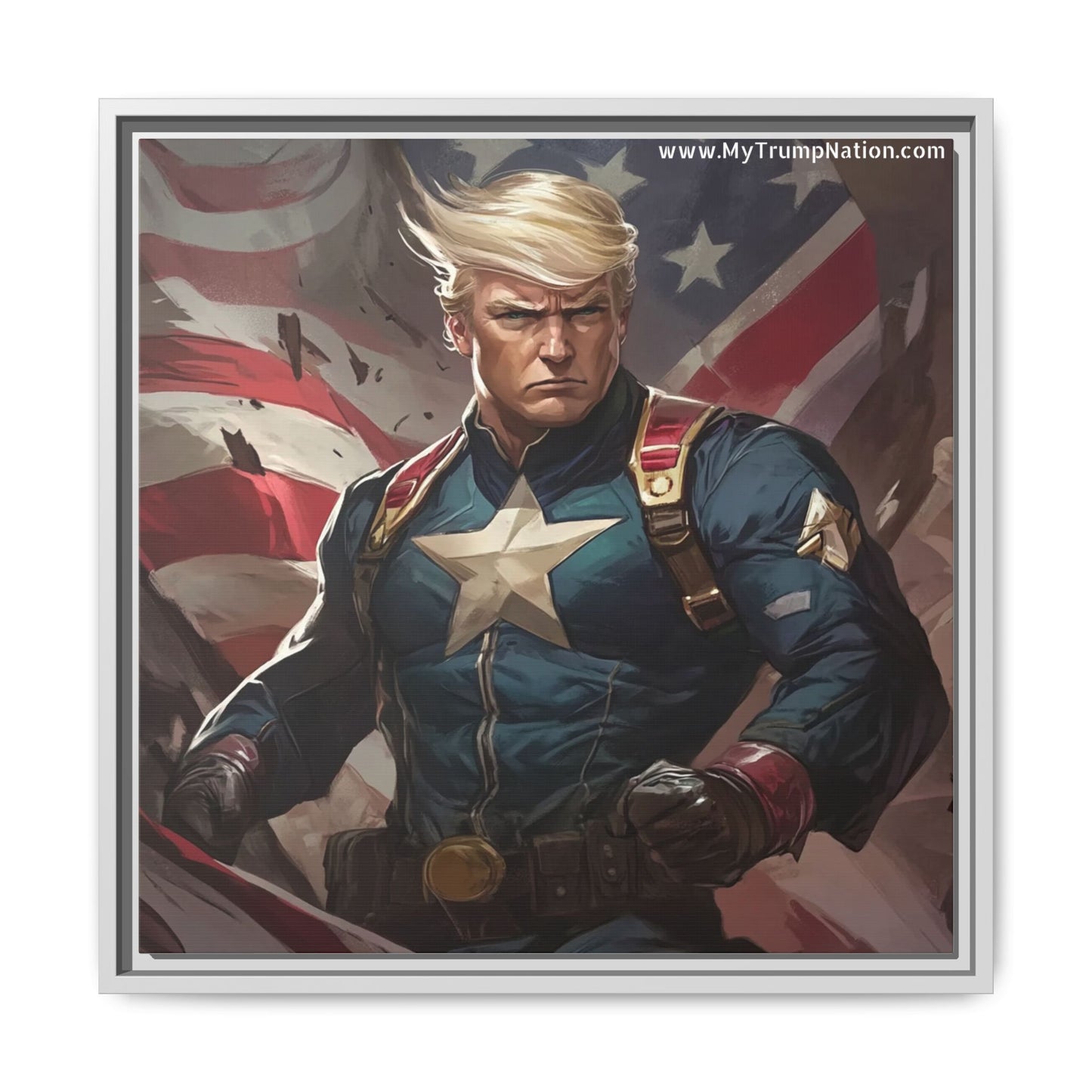 Donald Trump Patriotic Superhero Framed Canvas