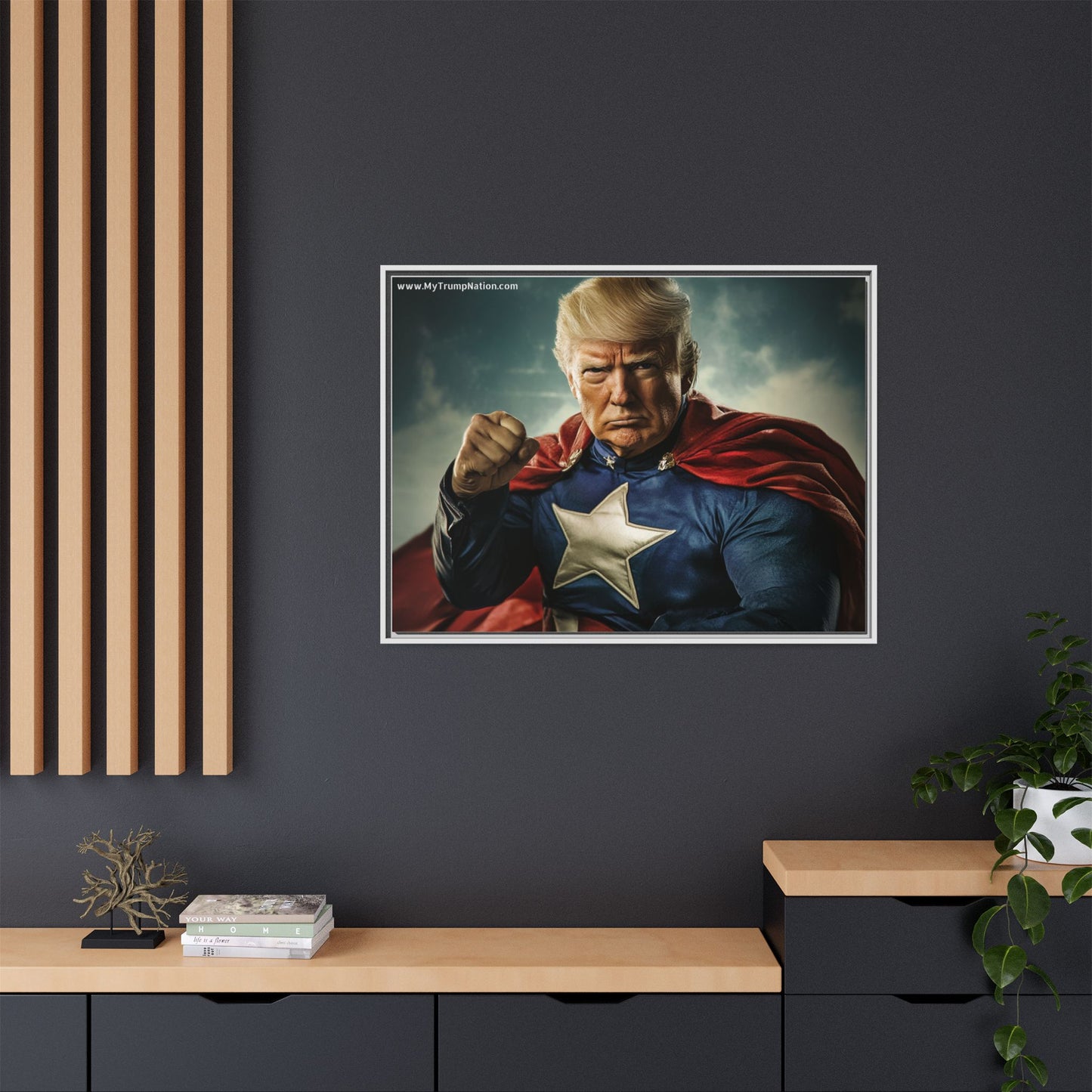 Donald Trump Patriotic Superhero Framed Canvas