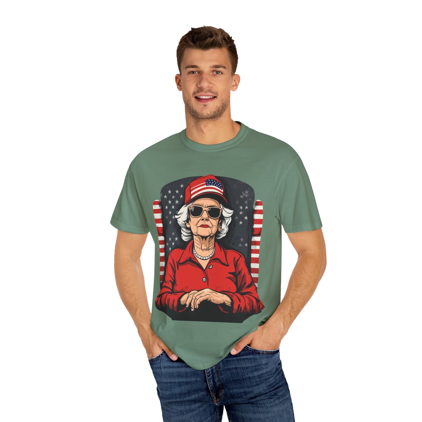 Patriotic Grandma T-Shirt - Unisex Garment-Dyed Tee for Independence Day