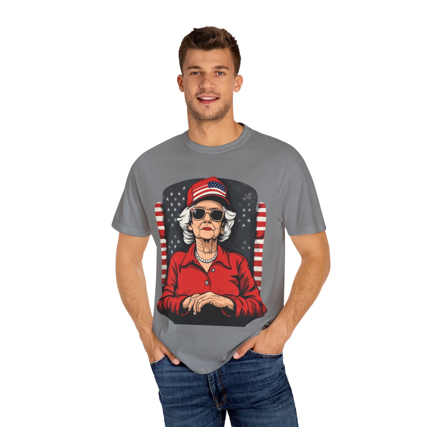 Patriotic Grandma T-Shirt - Unisex Garment-Dyed Tee for Independence Day