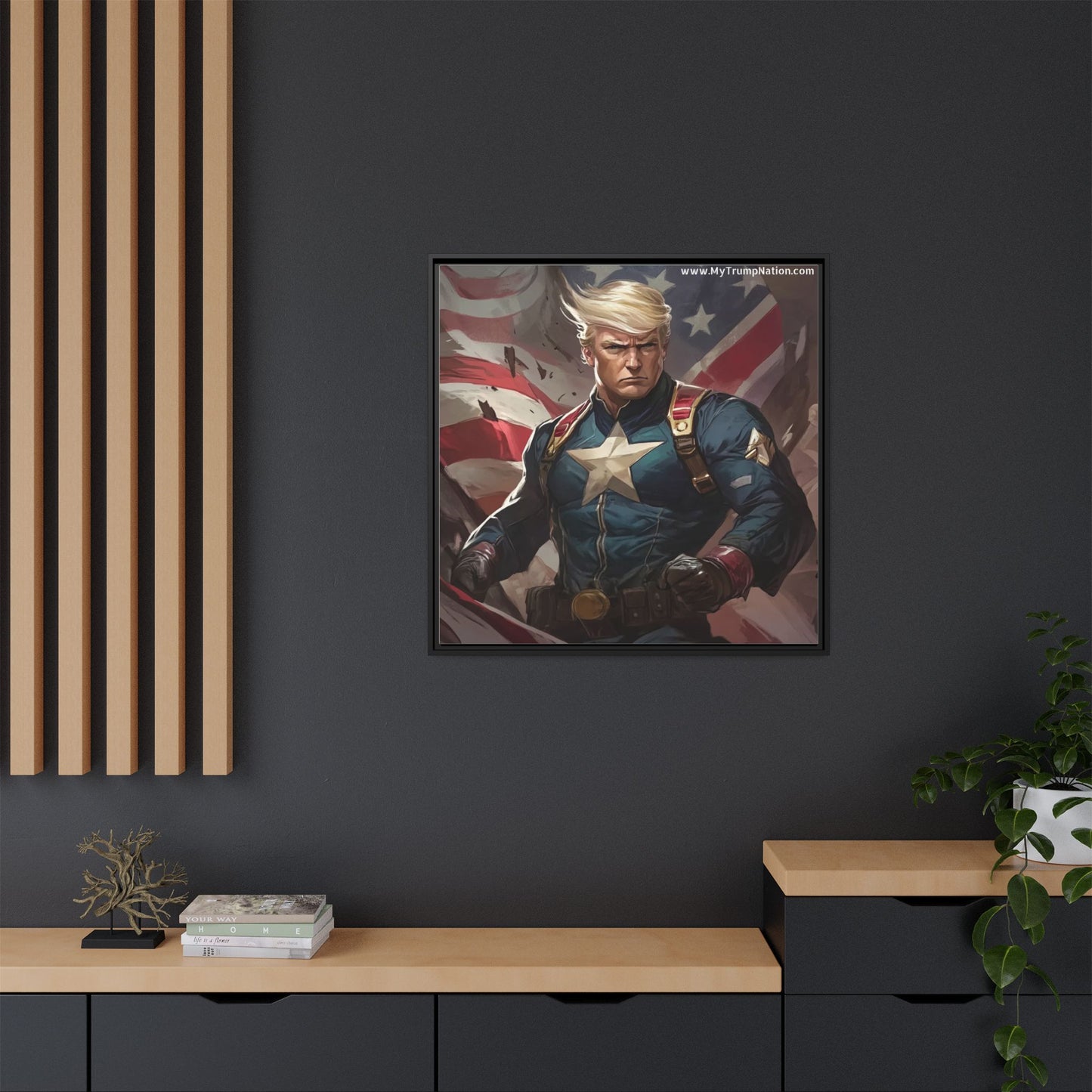 Donald Trump Patriotic Superhero Framed Canvas