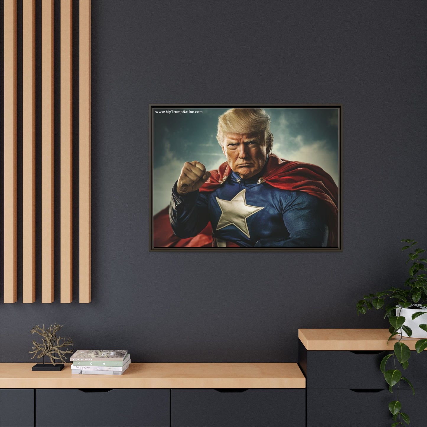 Donald Trump Patriotic Superhero Framed Canvas