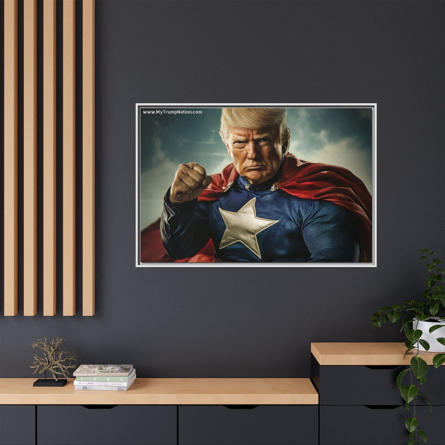 Donald Trump Patriotic Superhero Framed Canvas