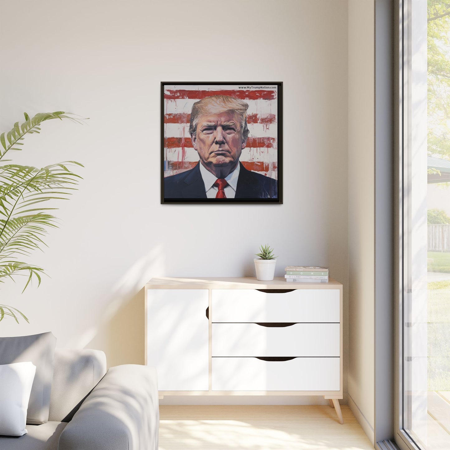 Patriotic Framed Canvas Art - Donald Trump Portrait