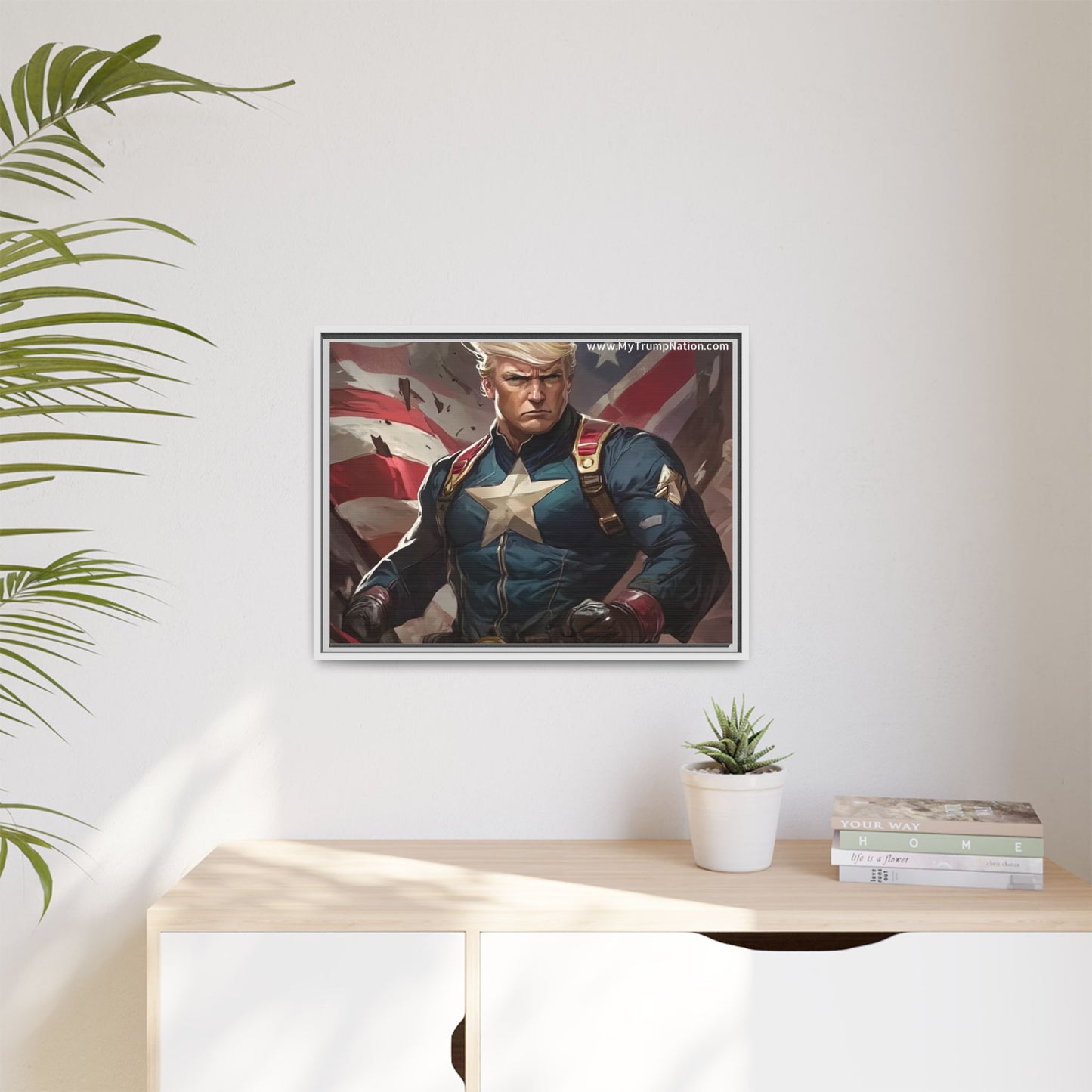 Donald Trump Patriotic Superhero Framed Canvas