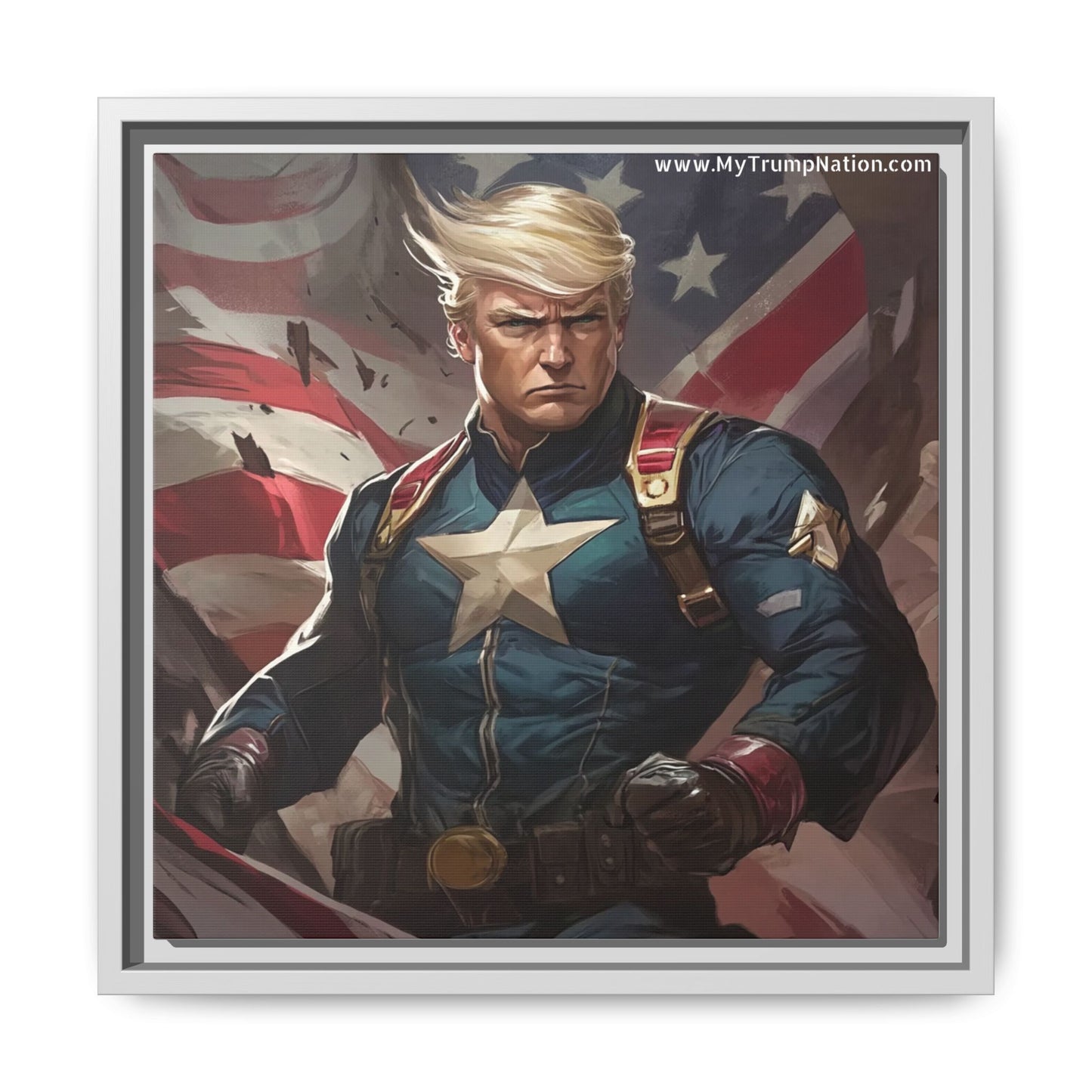 Donald Trump Patriotic Superhero Framed Canvas
