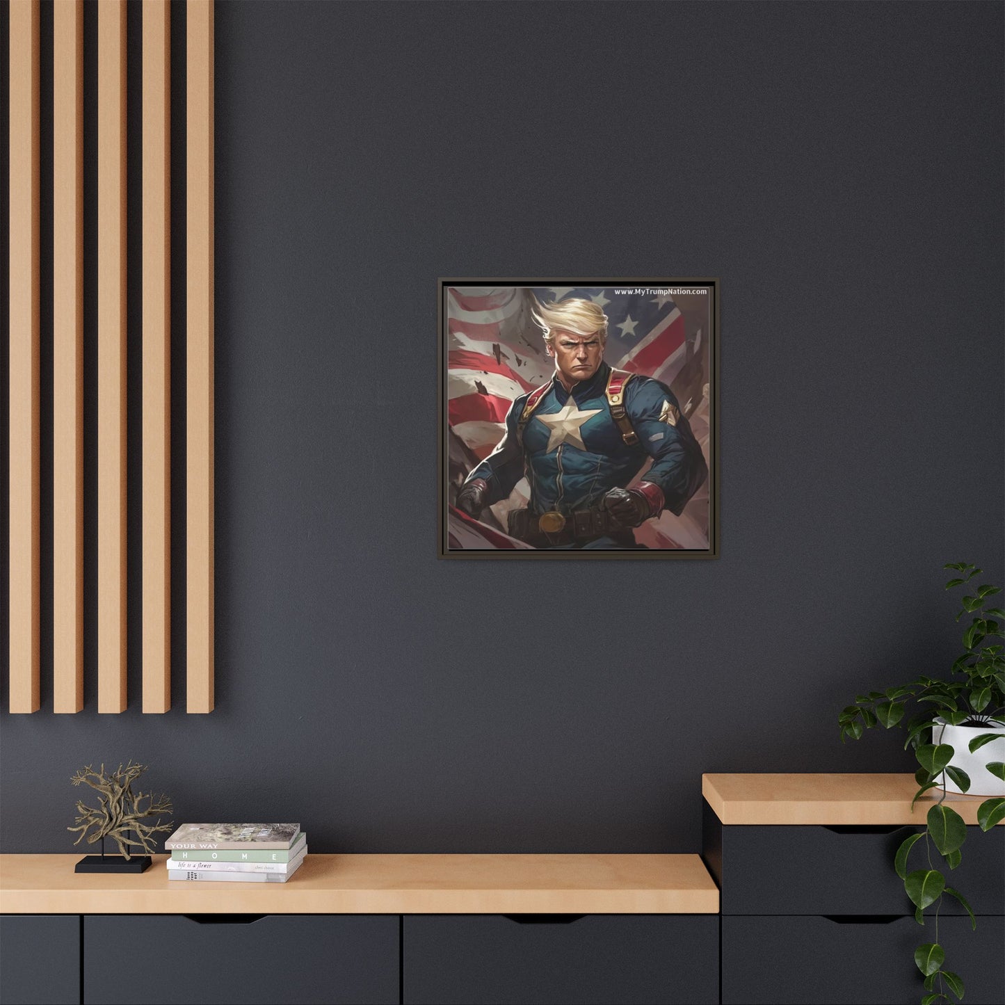 Donald Trump Patriotic Superhero Framed Canvas