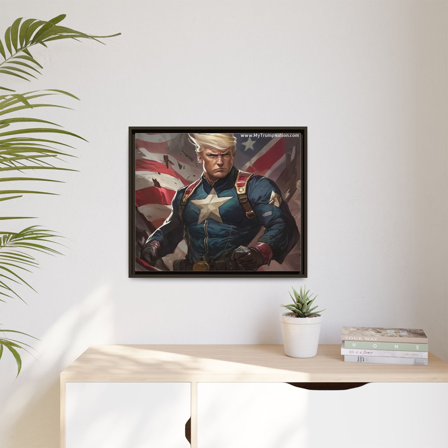 Donald Trump Patriotic Superhero Framed Canvas