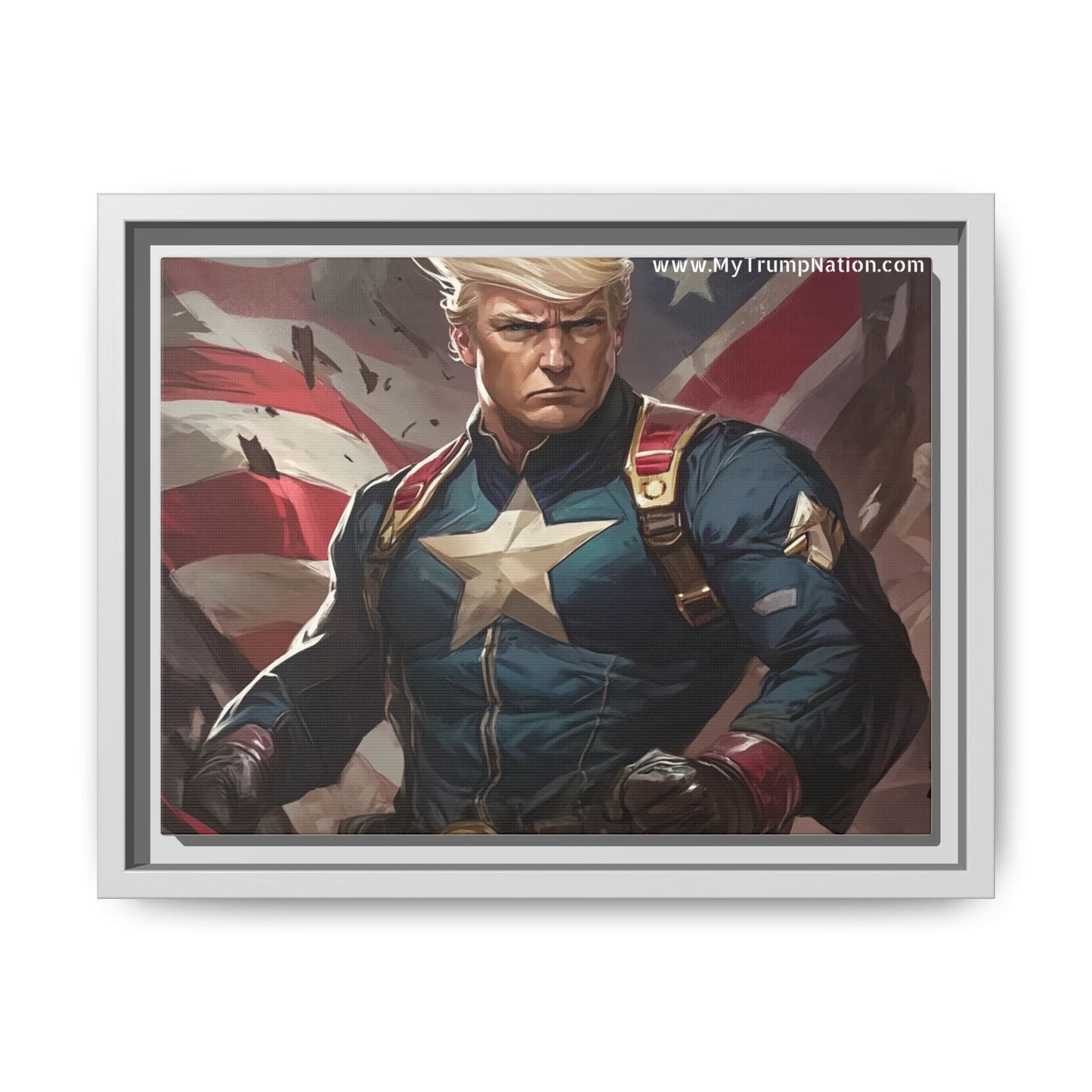 Donald Trump Patriotic Superhero Framed Canvas