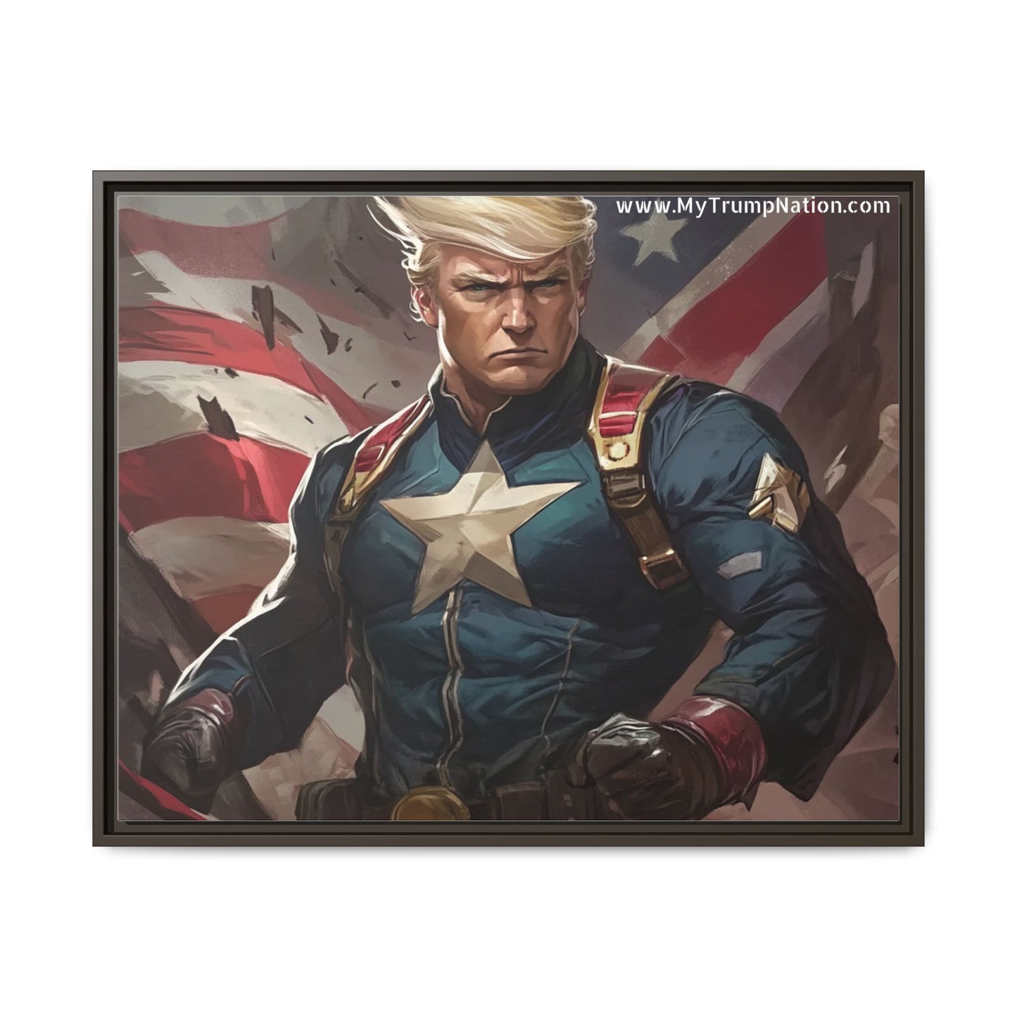 Donald Trump Patriotic Superhero Framed Canvas