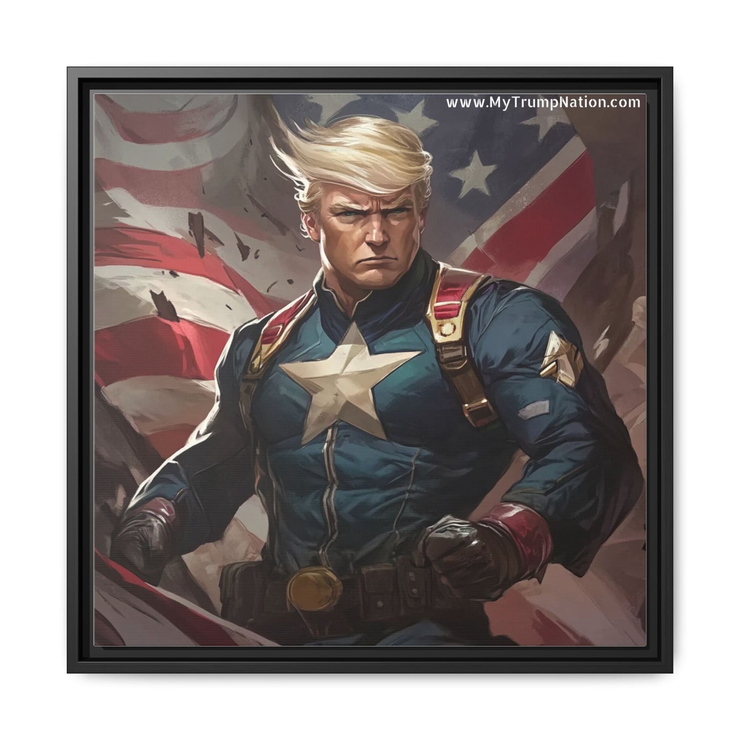 Donald Trump Patriotic Superhero Framed Canvas