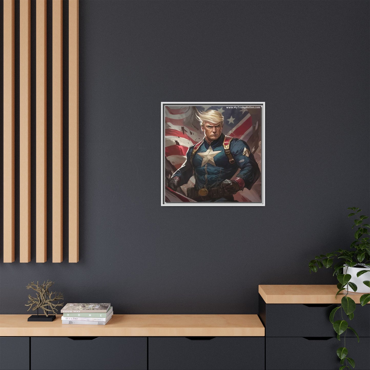 Donald Trump Patriotic Superhero Framed Canvas