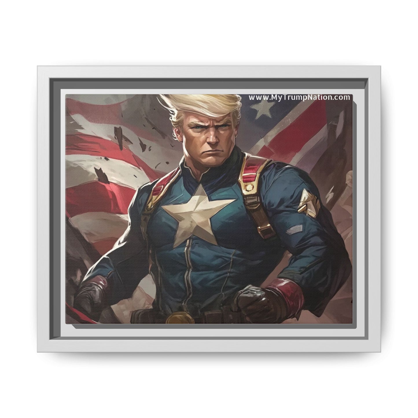 Donald Trump Patriotic Superhero Framed Canvas