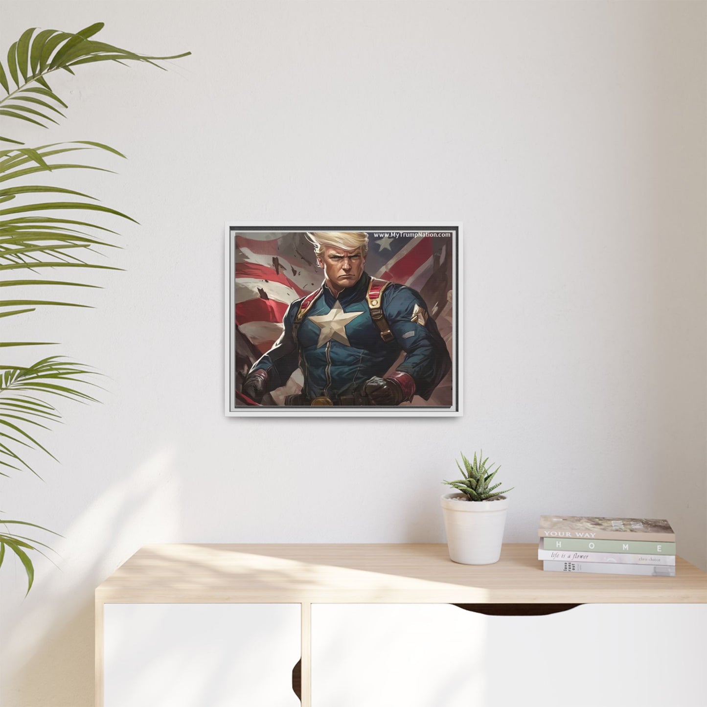 Donald Trump Patriotic Superhero Framed Canvas