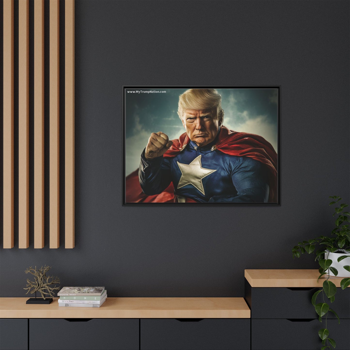 Donald Trump Patriotic Superhero Framed Canvas
