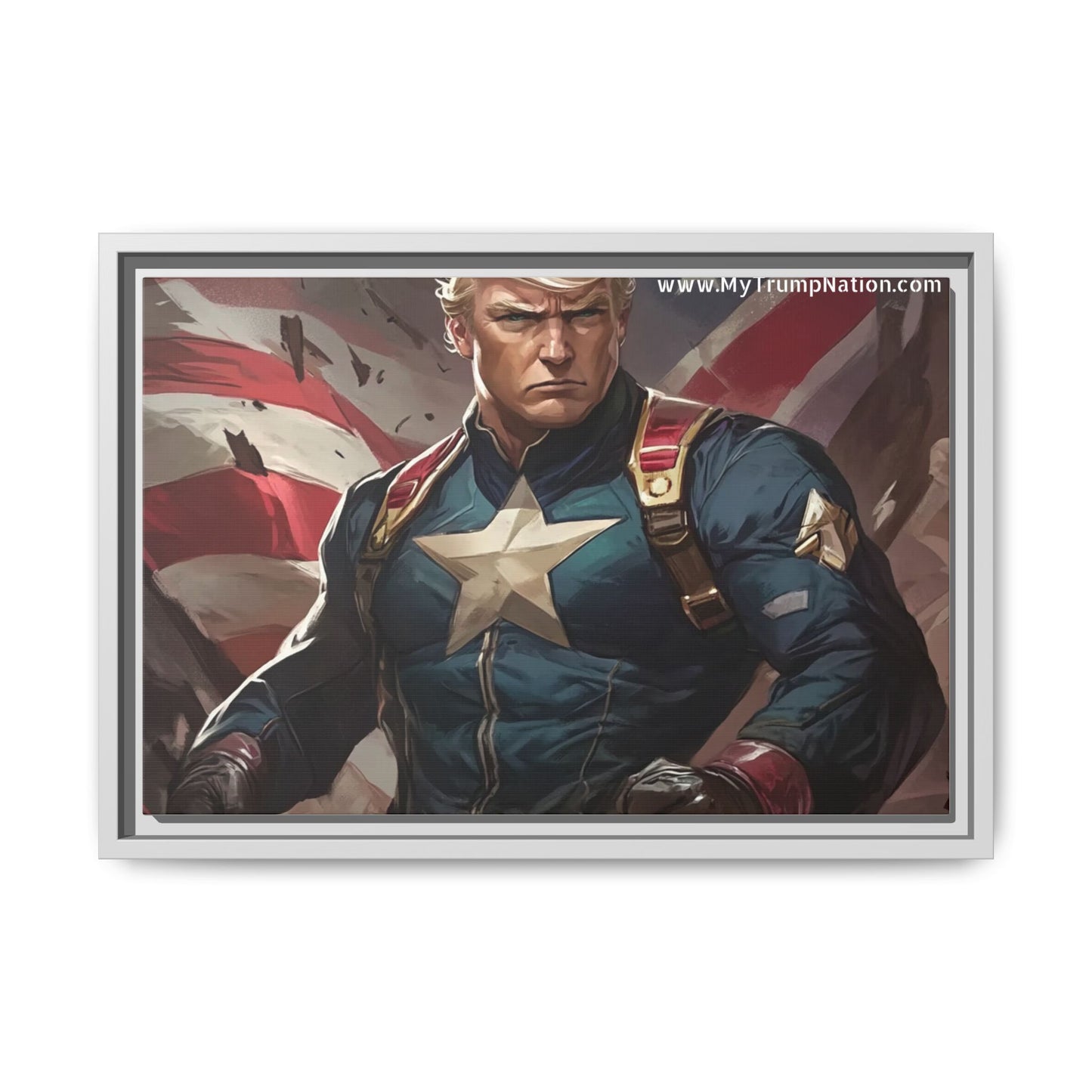 Donald Trump Patriotic Superhero Framed Canvas