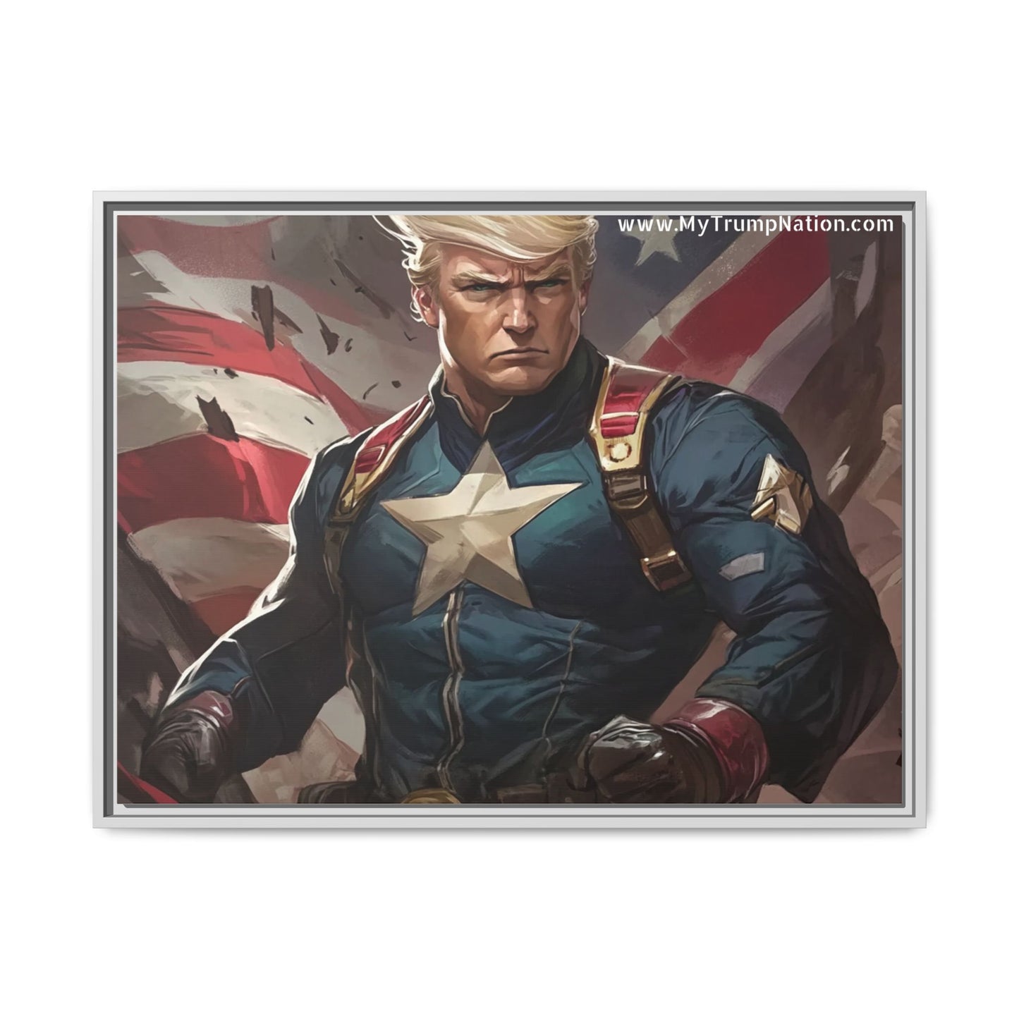 Donald Trump Patriotic Superhero Framed Canvas