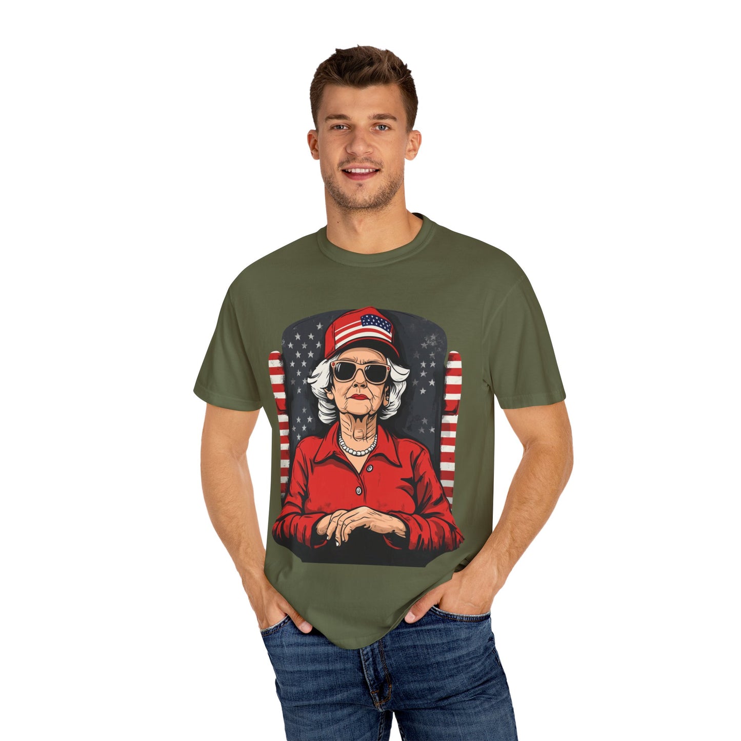 Patriotic Grandma T-Shirt - Unisex Garment-Dyed Tee for Independence Day