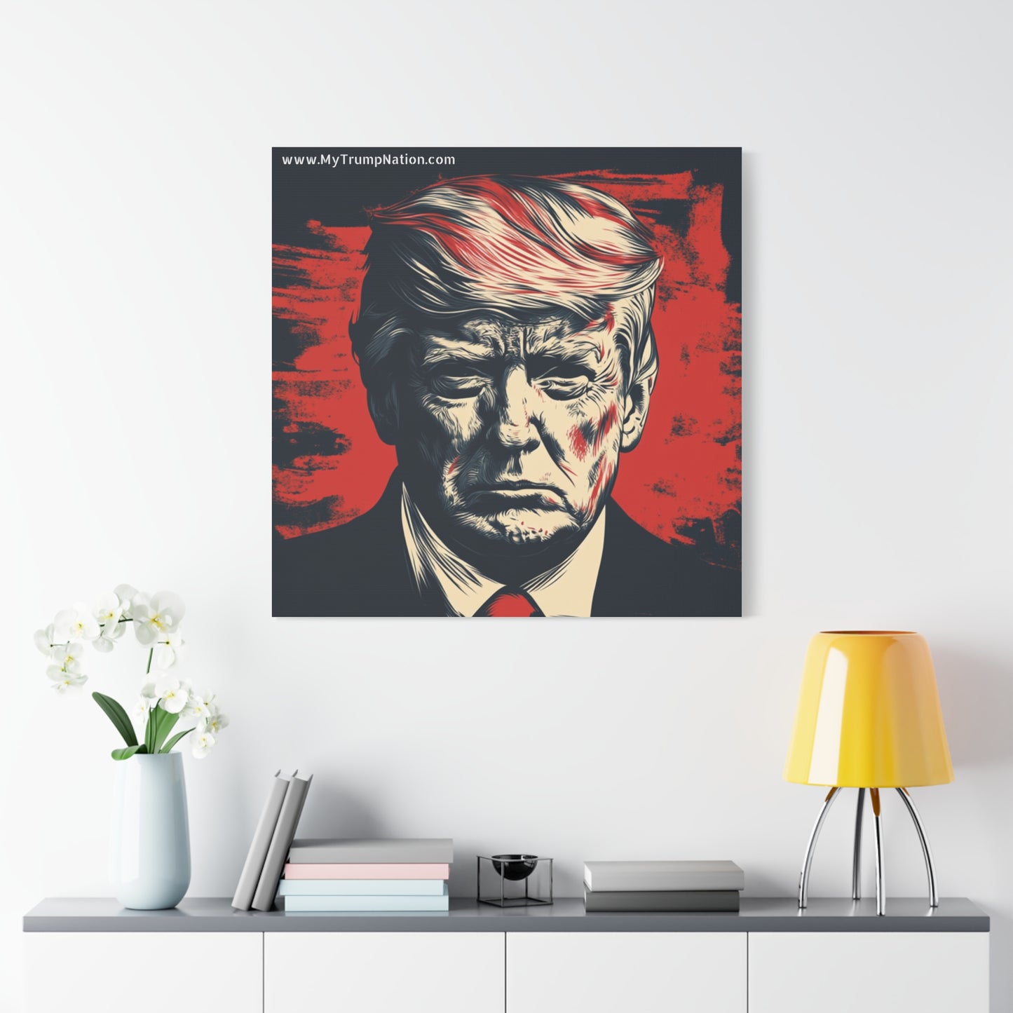 Political Wall Art: Stretched Matte Canvas Featuring Bold Trump Portrait