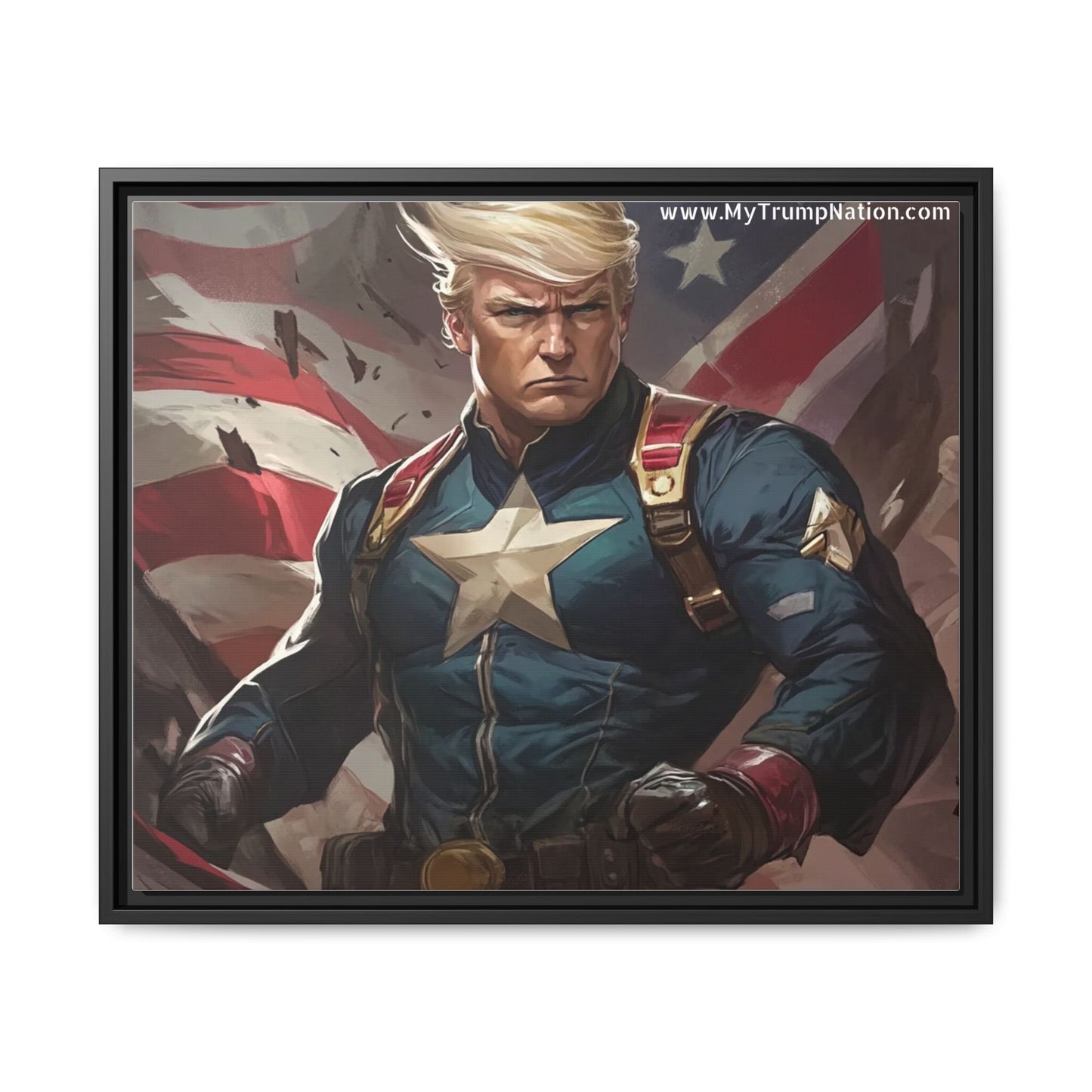 Donald Trump Patriotic Superhero Framed Canvas