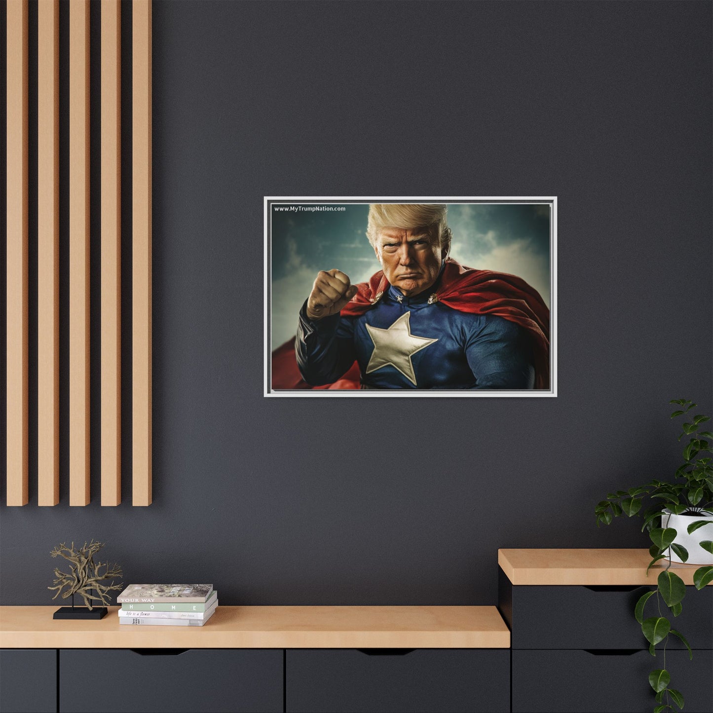 Donald Trump Patriotic Superhero Framed Canvas