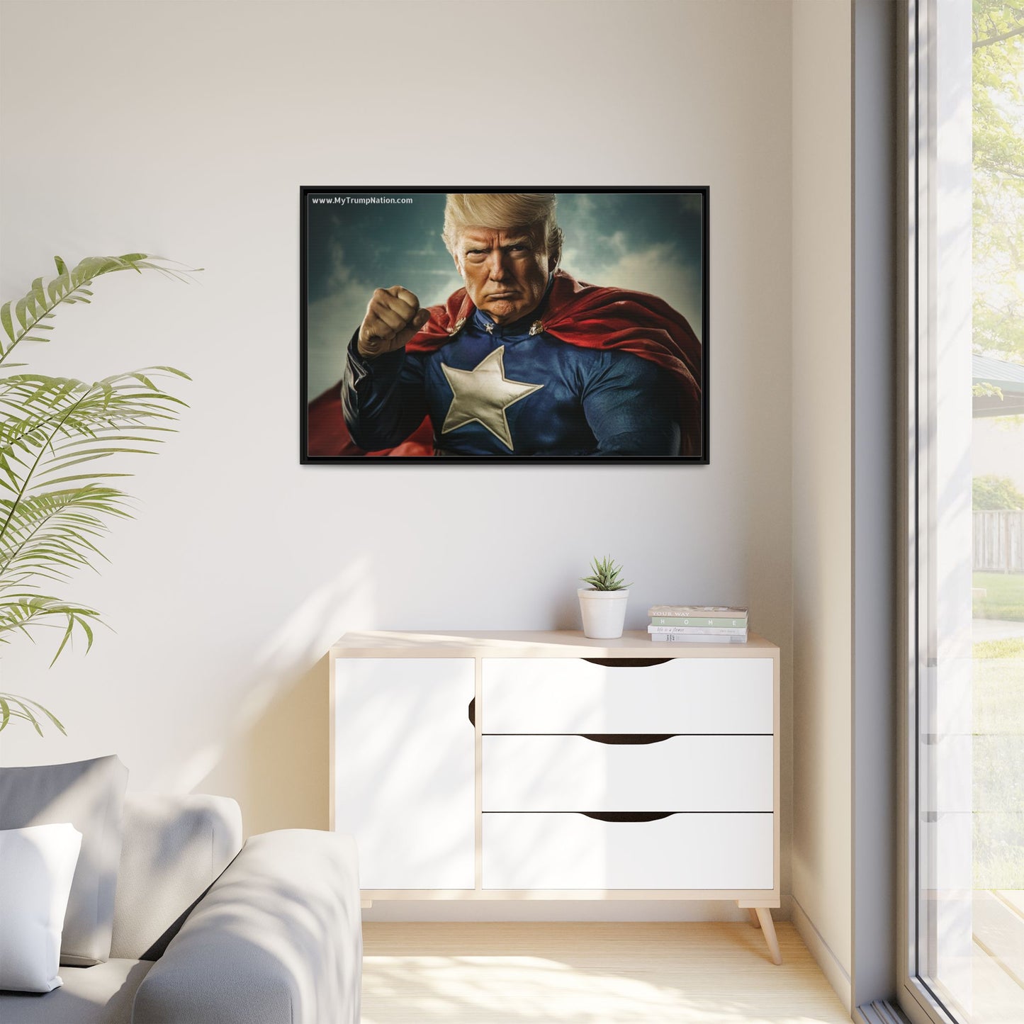 Donald Trump Patriotic Superhero Framed Canvas